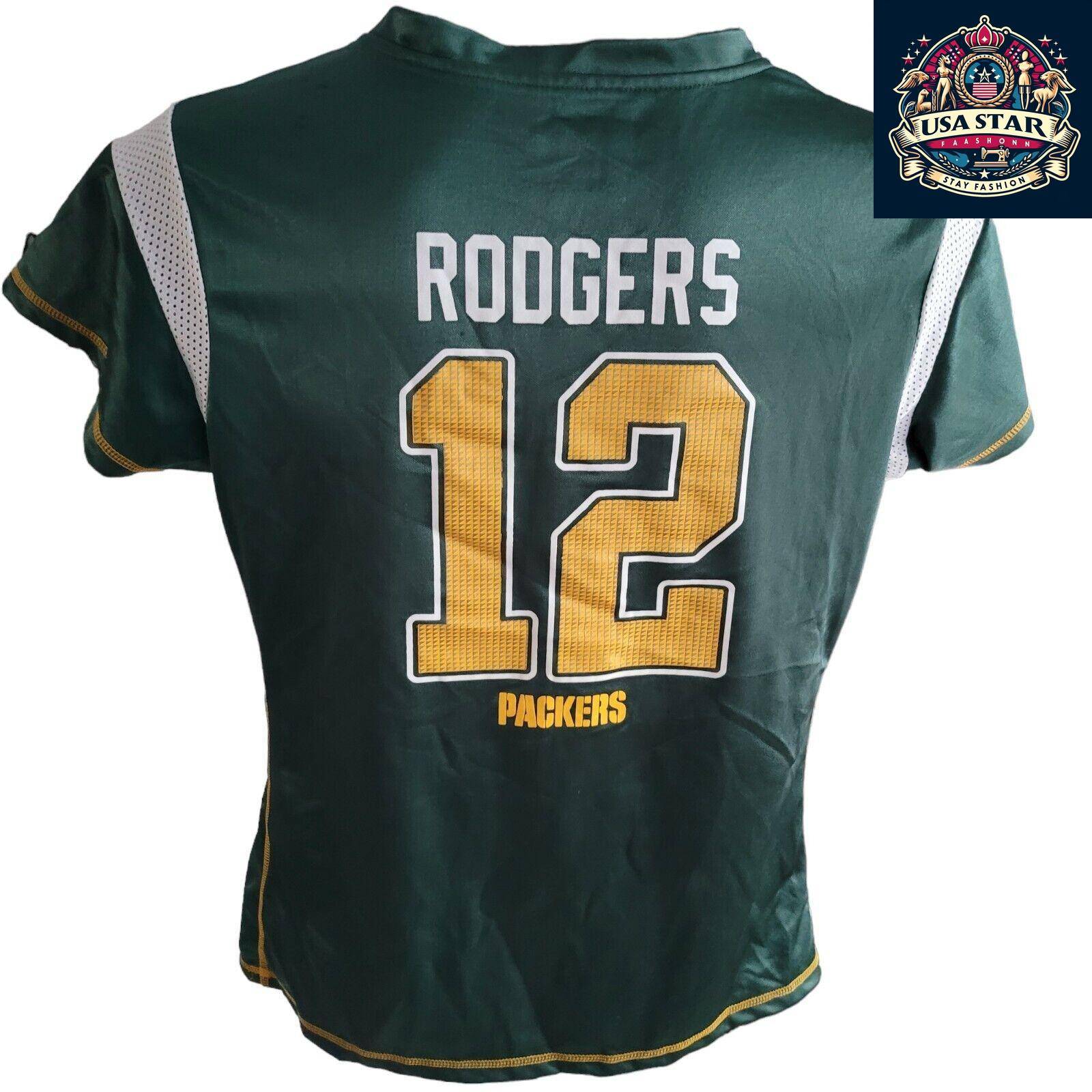 Green Bay Packers Women's Jersey Large Featuring Aaron Rodgers #12 - Official NFL Team Apparel - USASTARFASHION