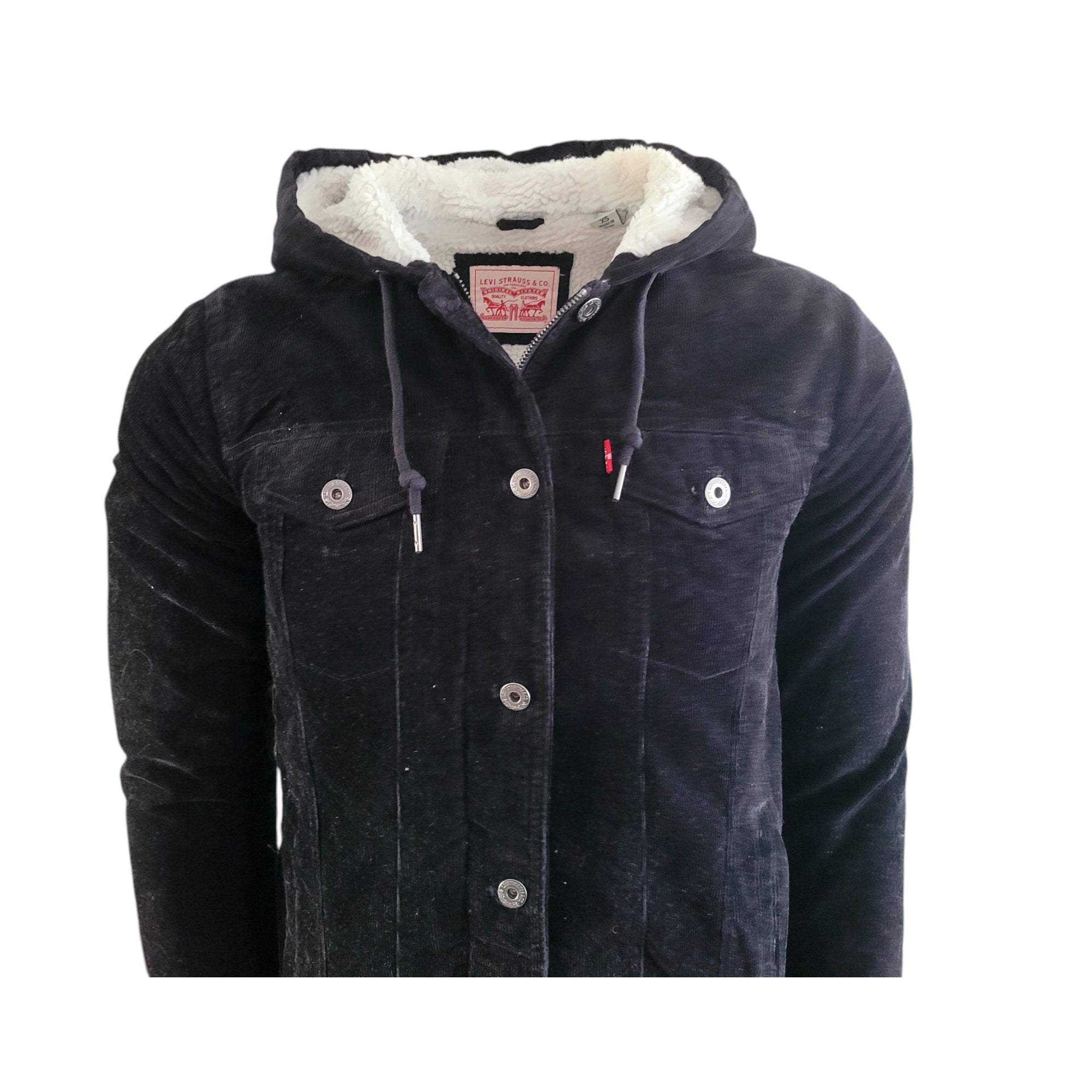Levi’s Sherpa Lined Black Corduroy Hooded Jacket – Size XS - USASTARFASHION