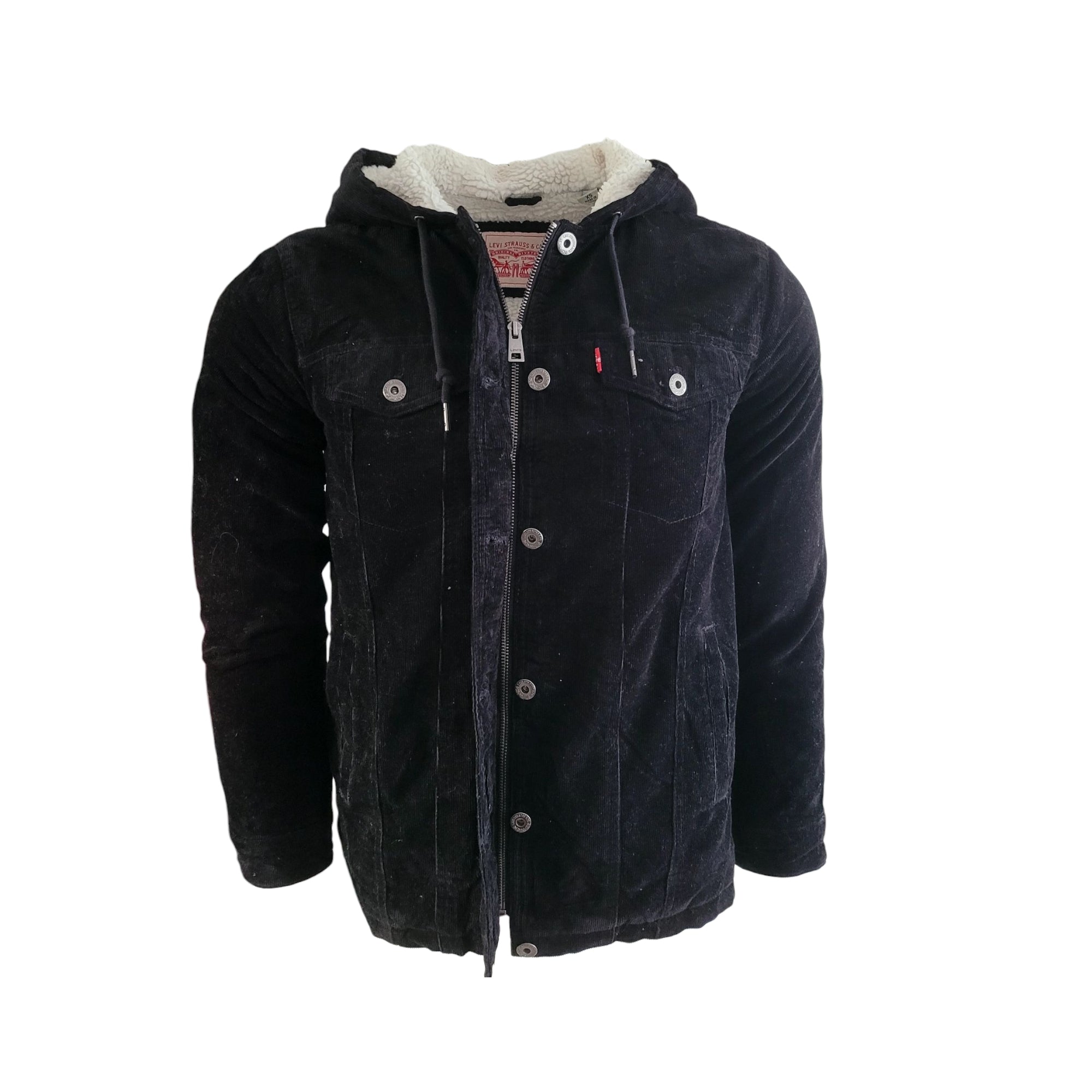 Levi’s Sherpa Lined Black Corduroy Hooded Jacket – Size XS - USASTARFASHION