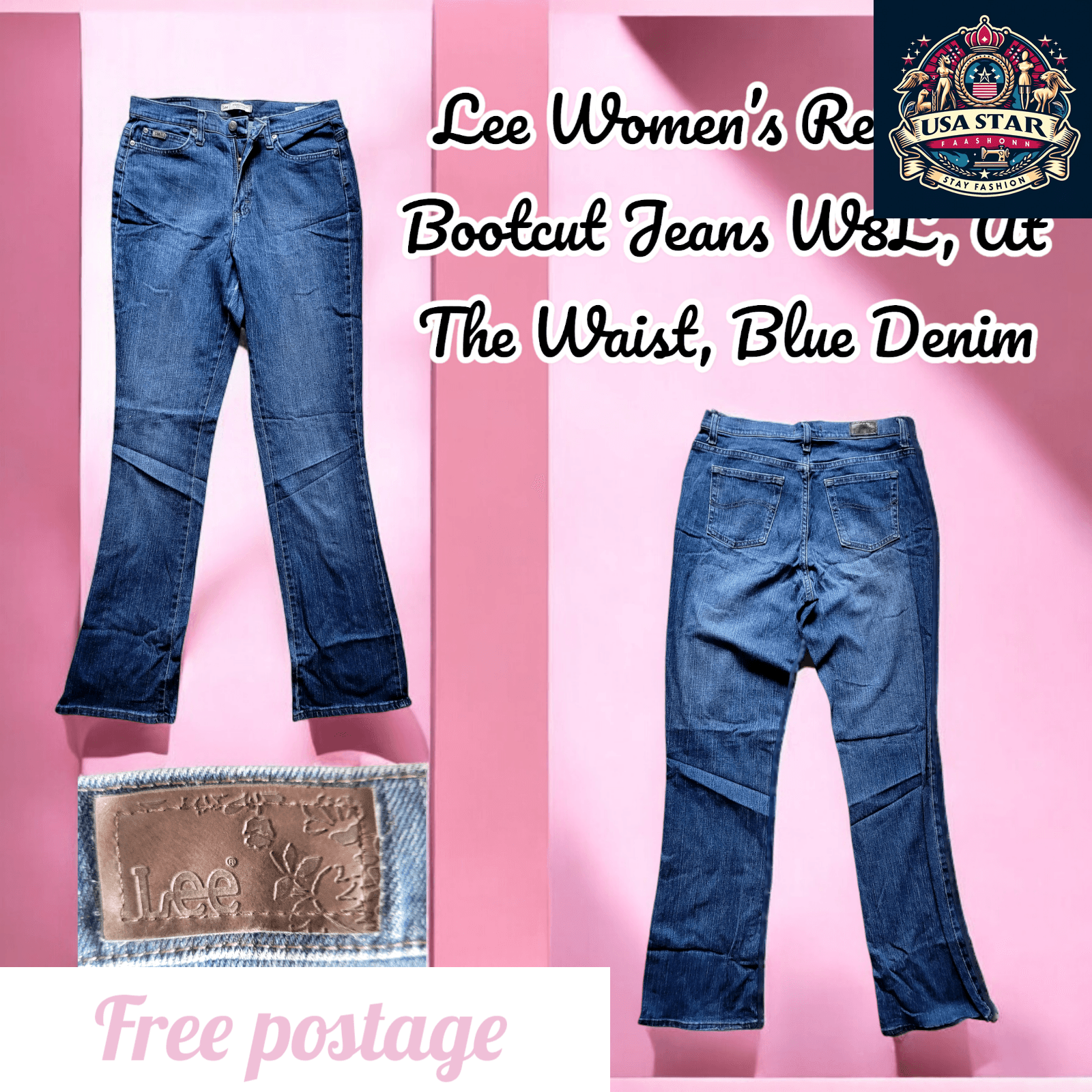 Lee Women's Relaxed Bootcut Jeans Size 8 Long in Blue Denim, Flattering Fit for Everyday Comfort - USASTARFASHION