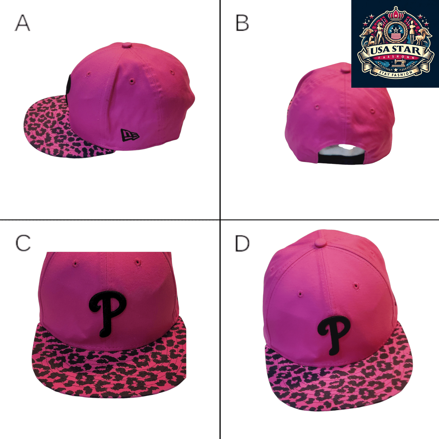 New Era Women's Philadelphia Phillies Cap - Pink Leopard Print 9Fifty Snapback, One Size Fits Most - USASTARFASHION