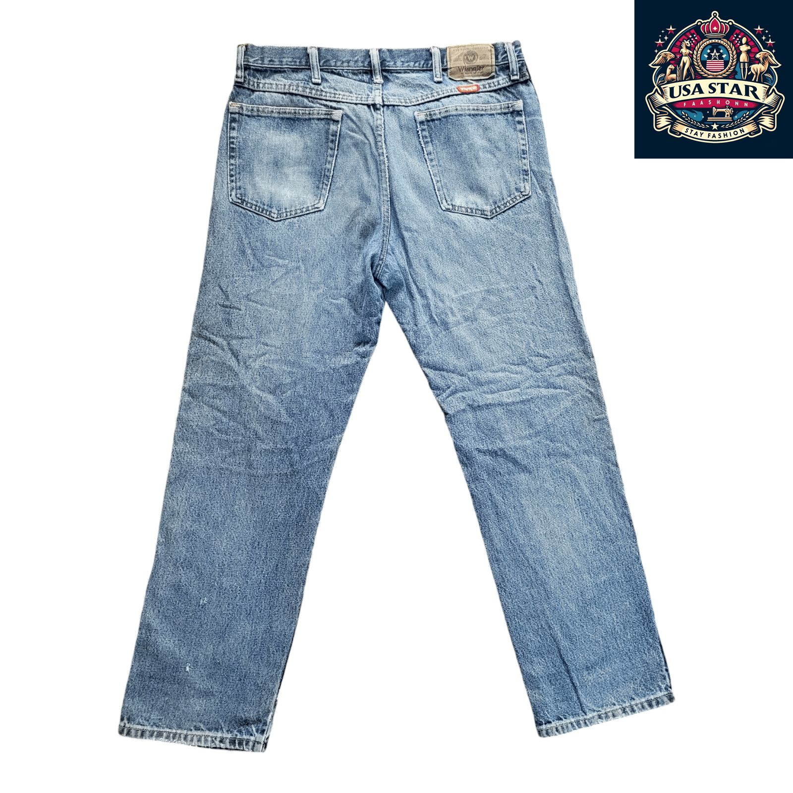 Wrangler Men's Jeans Regular Fit W38 x L30 Light Blue Denim, Grade A/B, 100% Cotton - USASTARFASHION