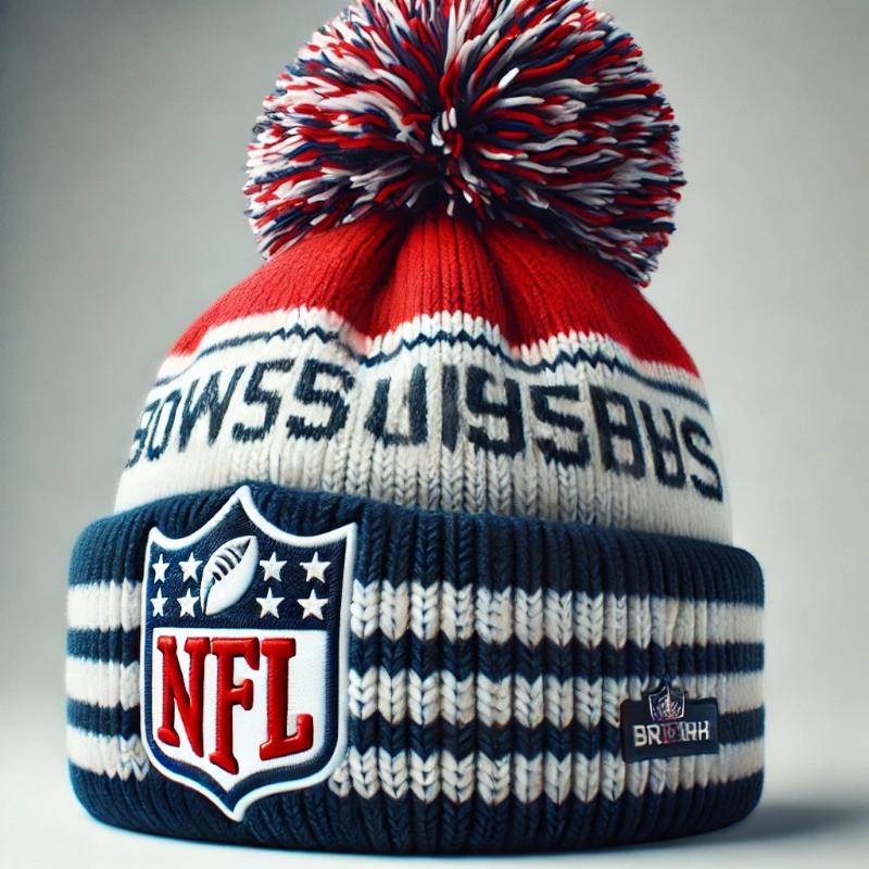 a knit hat with a football on it