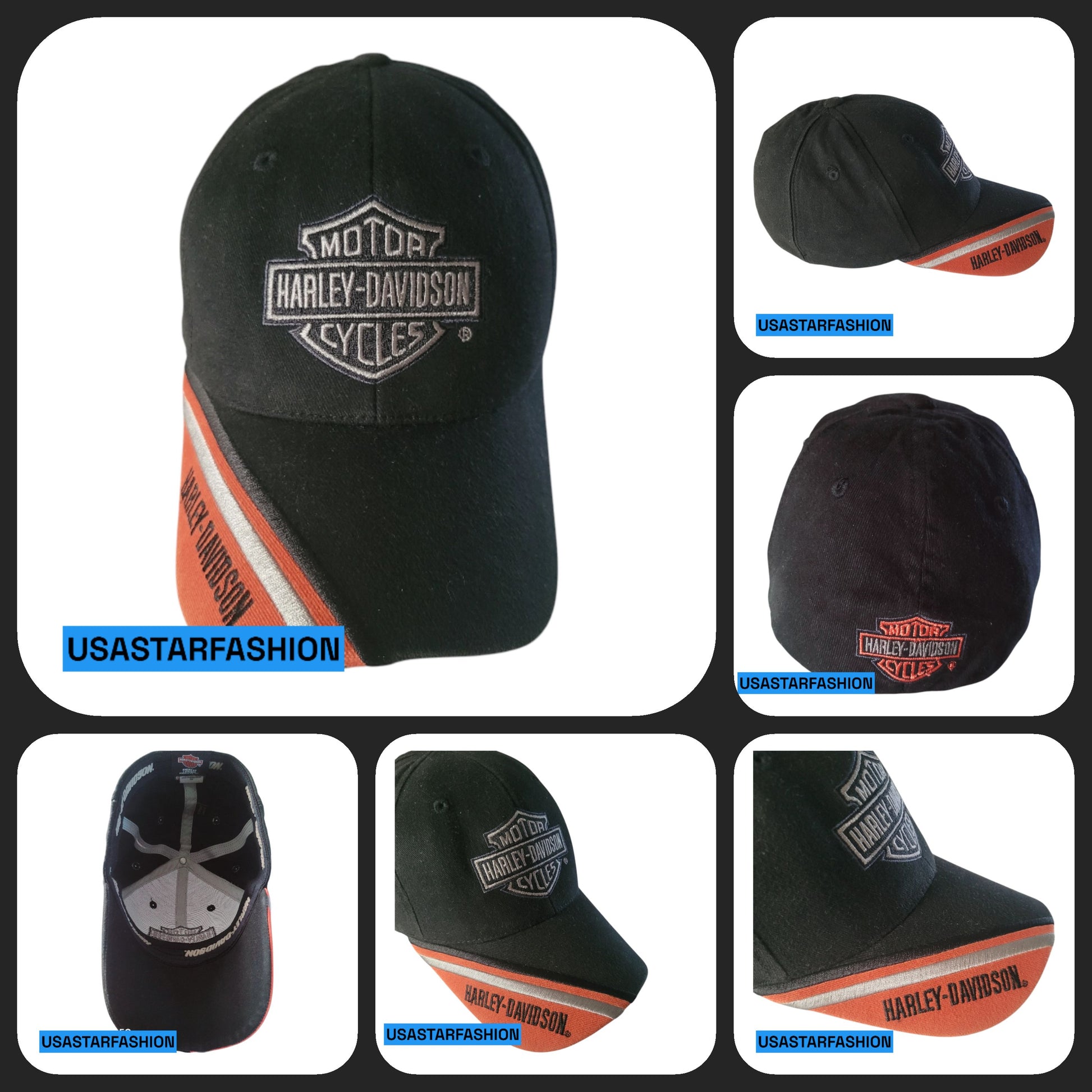 a collage of harley davidson hats and caps