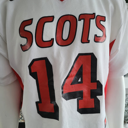 Scots Football Jersey #14 by Nike, XL Unisex, White & Red, Shorter Length Design, 100% Polyester - USASTARFASHION