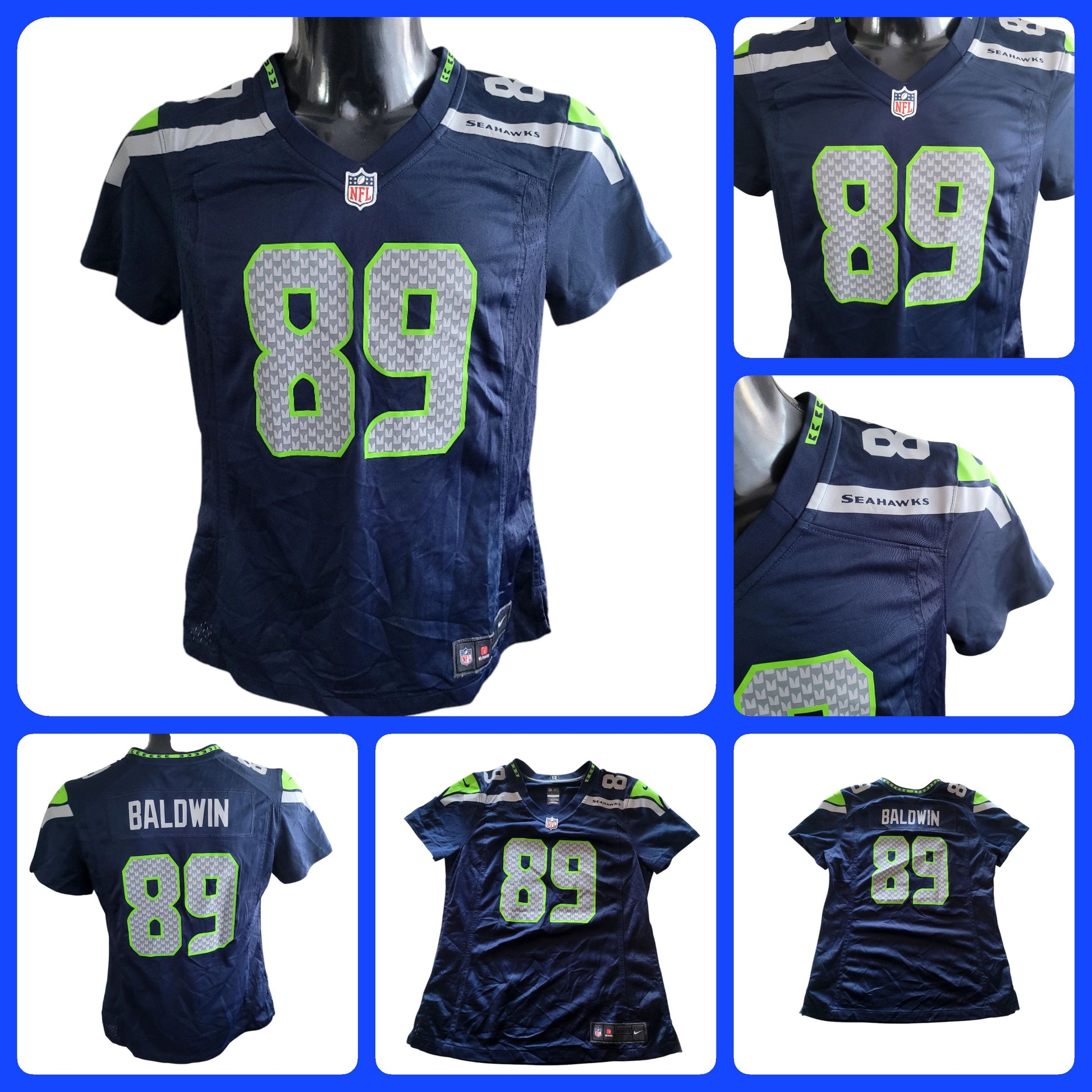 Seattle Seahawks Doug Baldwin Jersey #89 NFL On Field by Nike - Women's Medium, Navy Blue - USASTARFASHION