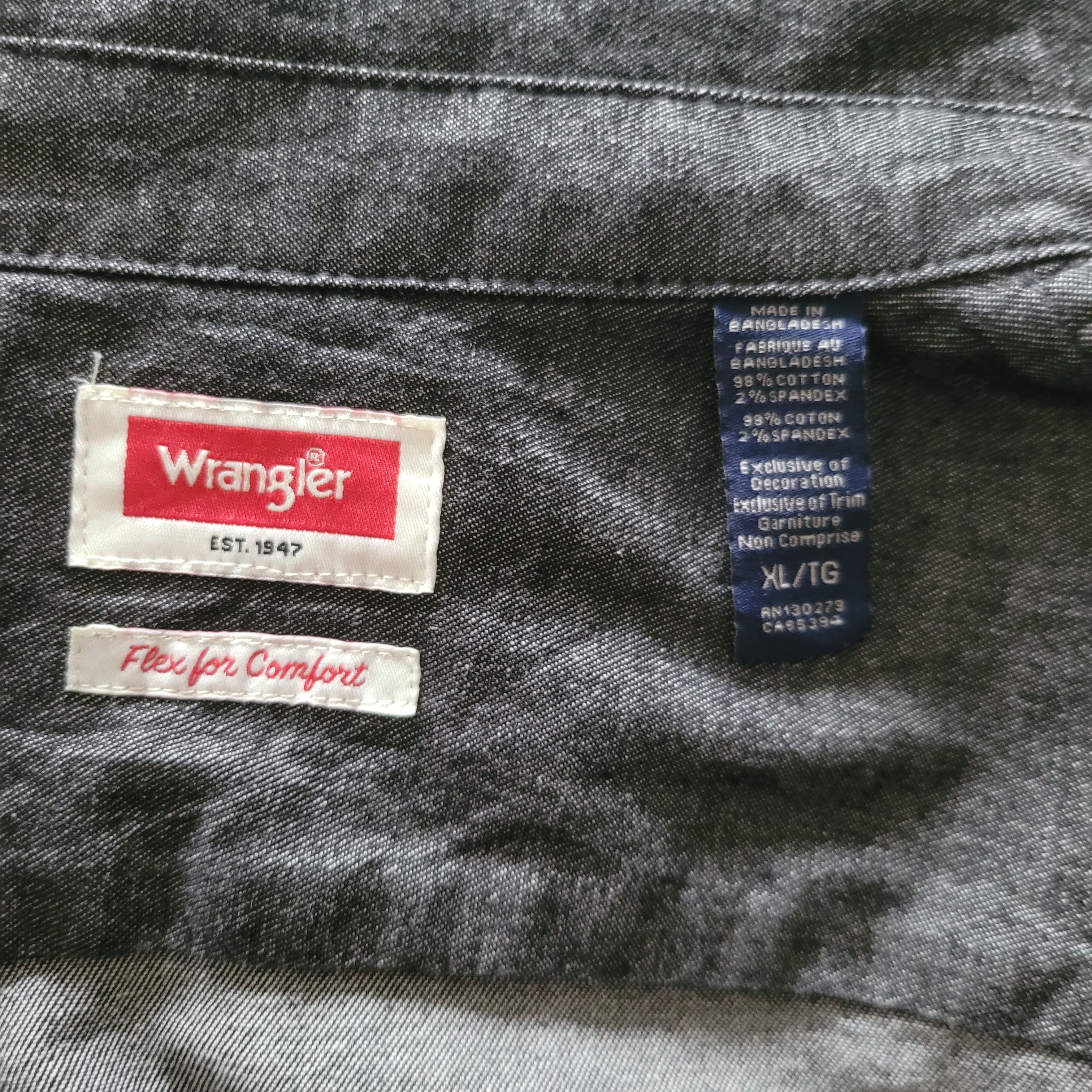 Vintage Wrangler Flex Western Shirt – Charcoal Black, XL - USASTARFASHION