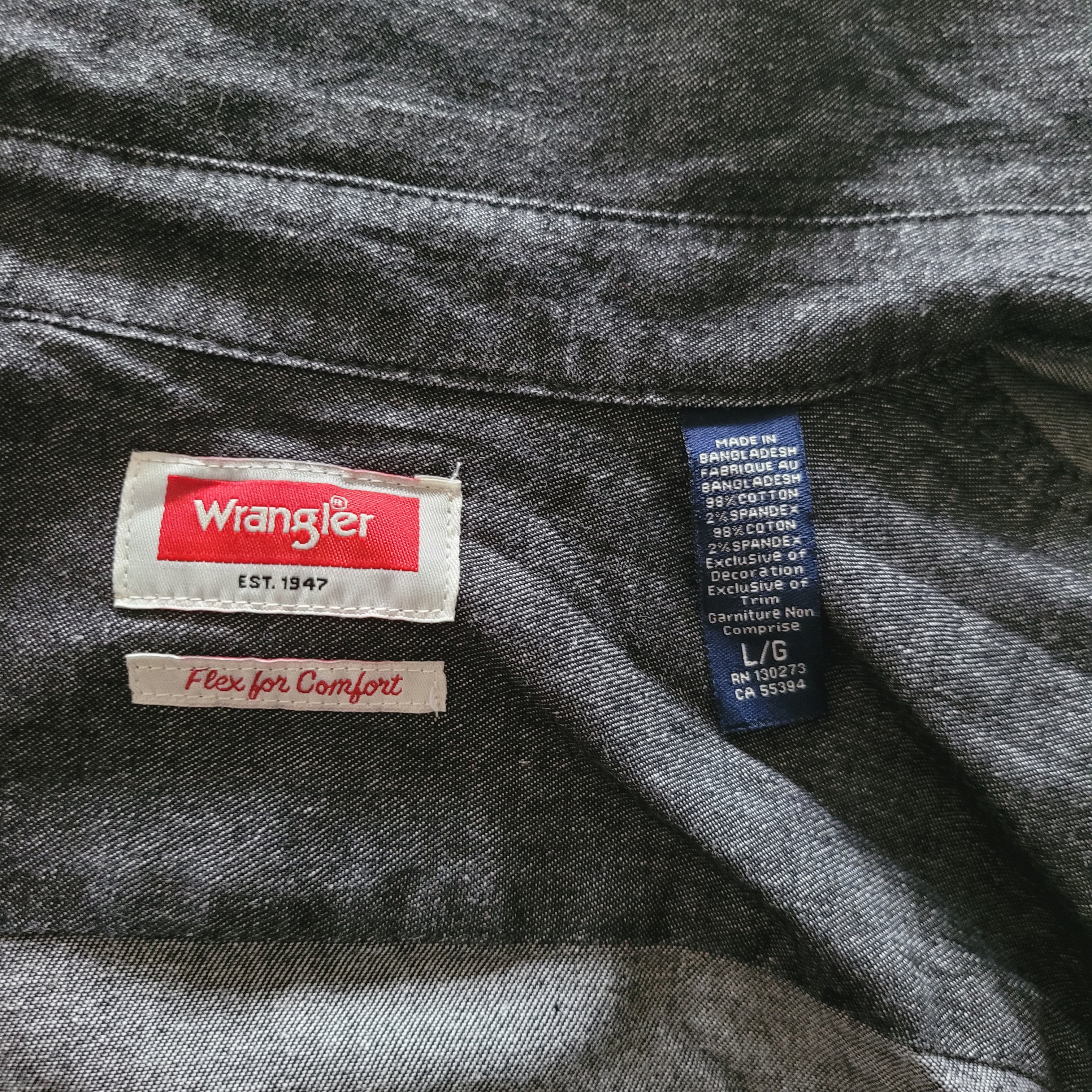 Vintage Wrangler Flex Western Shirt – Charcoal Black, Size L - USASTARFASHION
