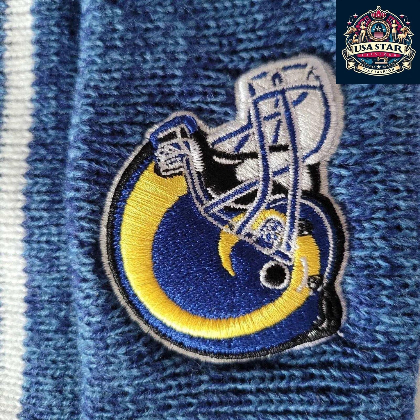 47 Los Angeles Rams Beanie – Marled Stripe Design in Royal Blue and Yellow – One Size Fits All - USASTARFASHION