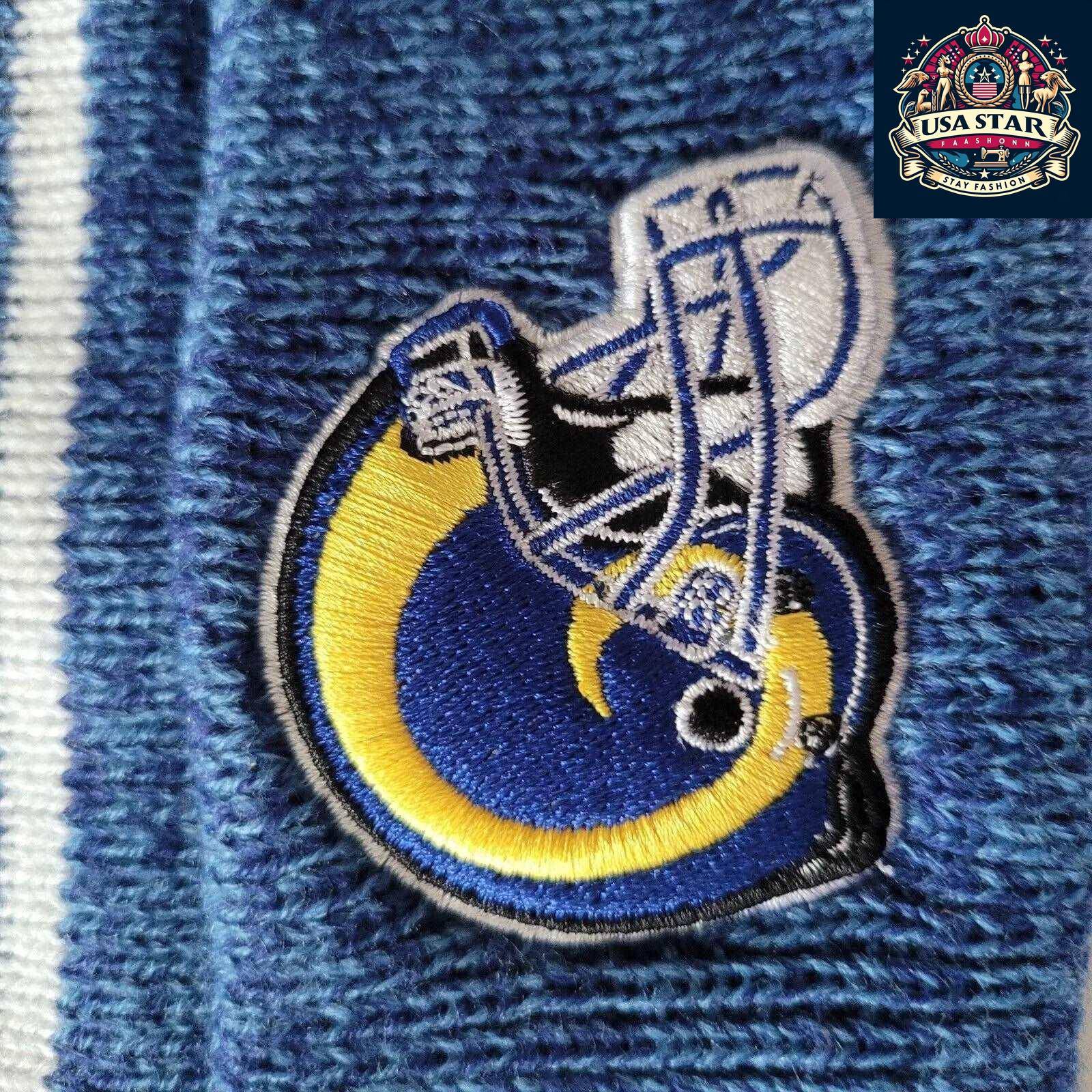 47 Los Angeles Rams Beanie – Marled Stripe Design in Royal Blue and Yellow – One Size Fits All USASTARFASHION