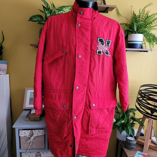 VINTAGE Nebraska Cornhuskers Red Starter Parka Jacket NCAA Huskers Mens L-USASTARFASHION