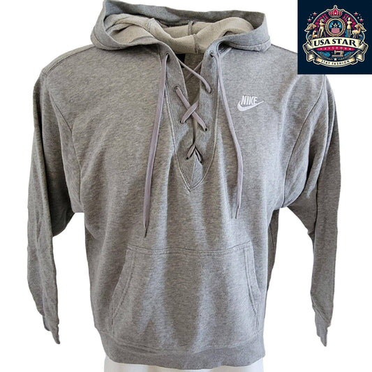 Nike Men's Hoodie, Small Grey with Adjustable Drawstring, Front Pocket, Stylish & Comfortable - USASTARFASHION