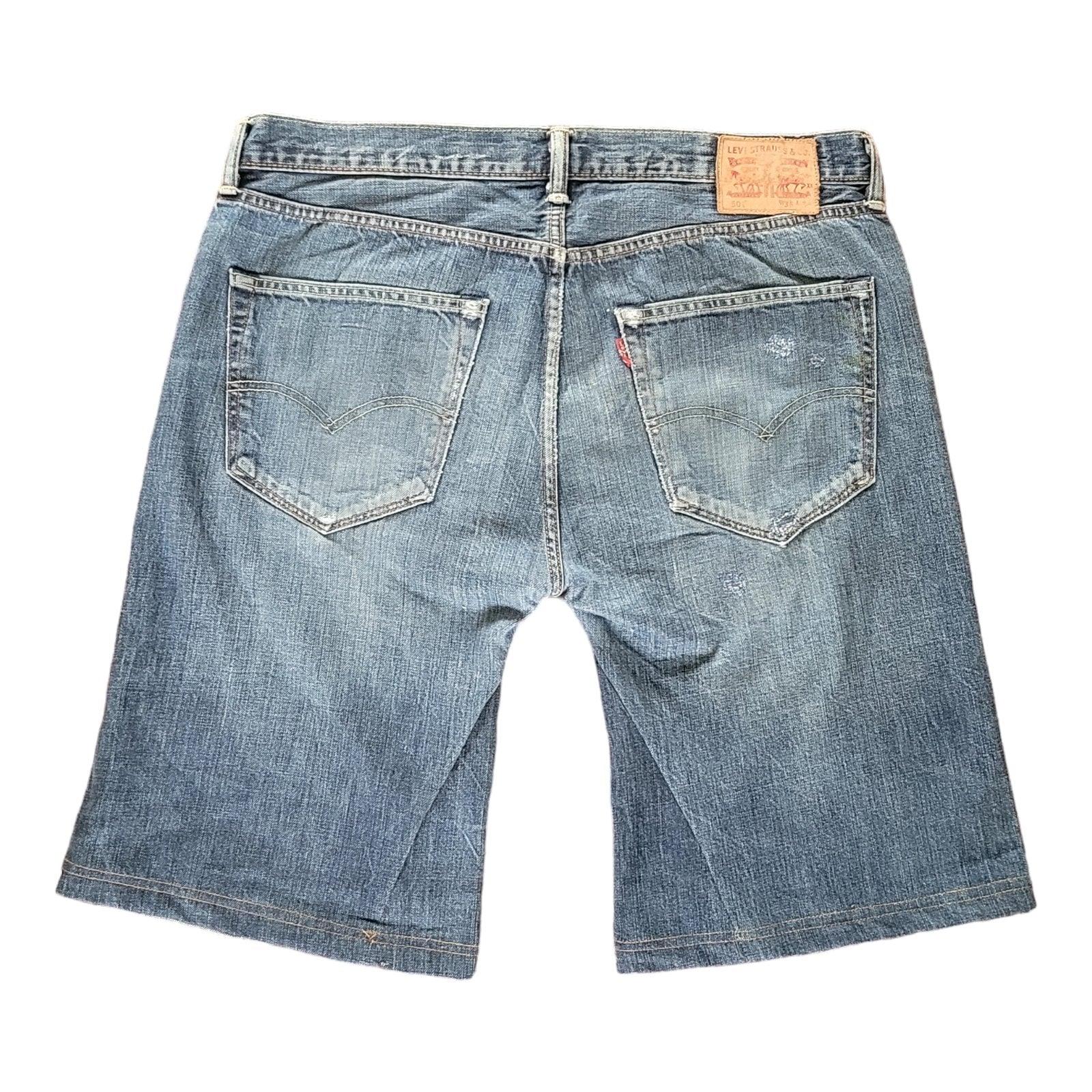 Levi's W36 L34 Light Blue Denim Shorts Distressed Look-USASTARFASHION