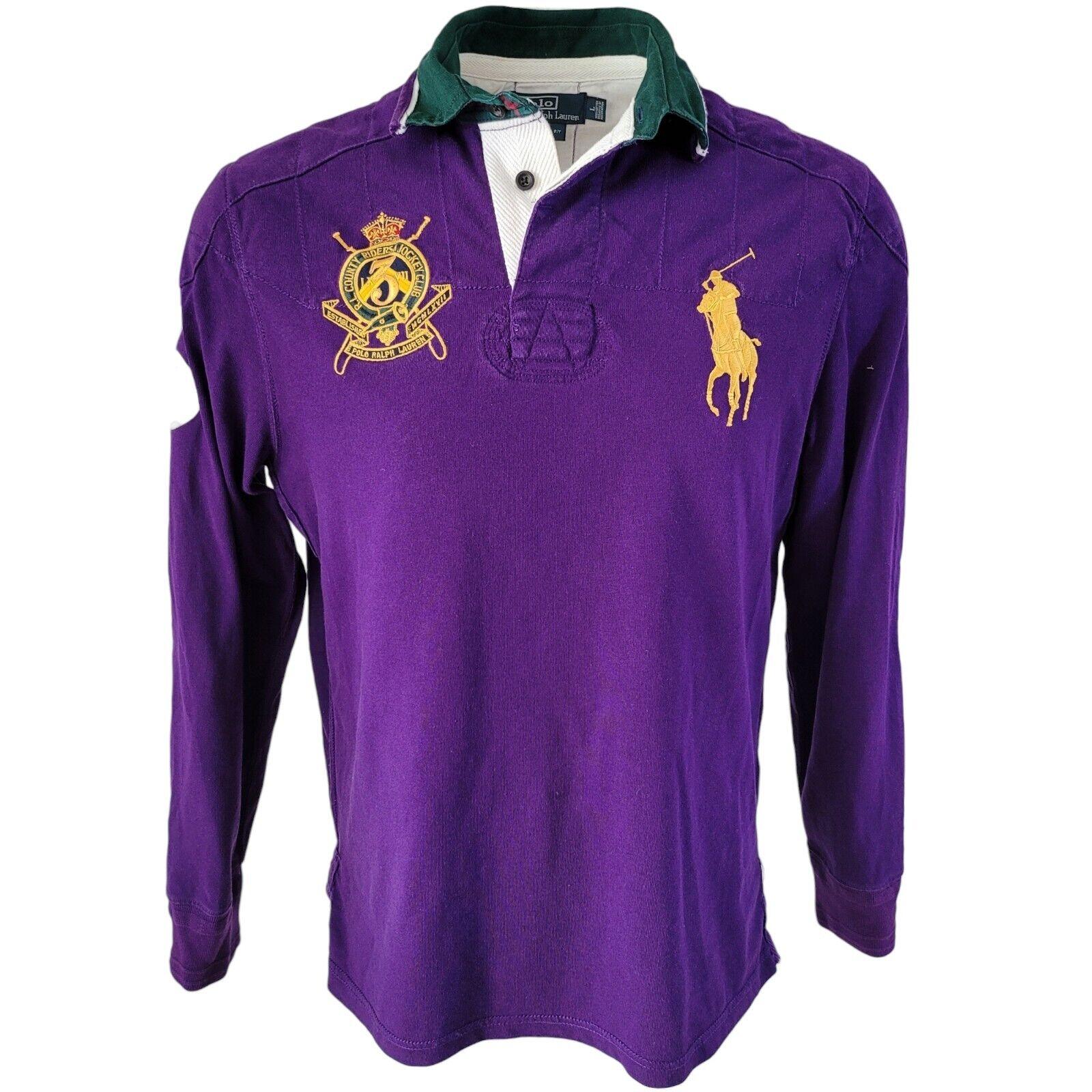 Ralph Lauren PRL CLUB Challenge Cup MCMLXVII Polo Shirt - Men's Long Sleeve Purple Sz L-USASTARFASHION