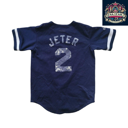 Derek Jeter Youth T-Shirt, New York Yankees #2 Design, 100% Cotton, Size Small for Young Fans - USASTARFASHION