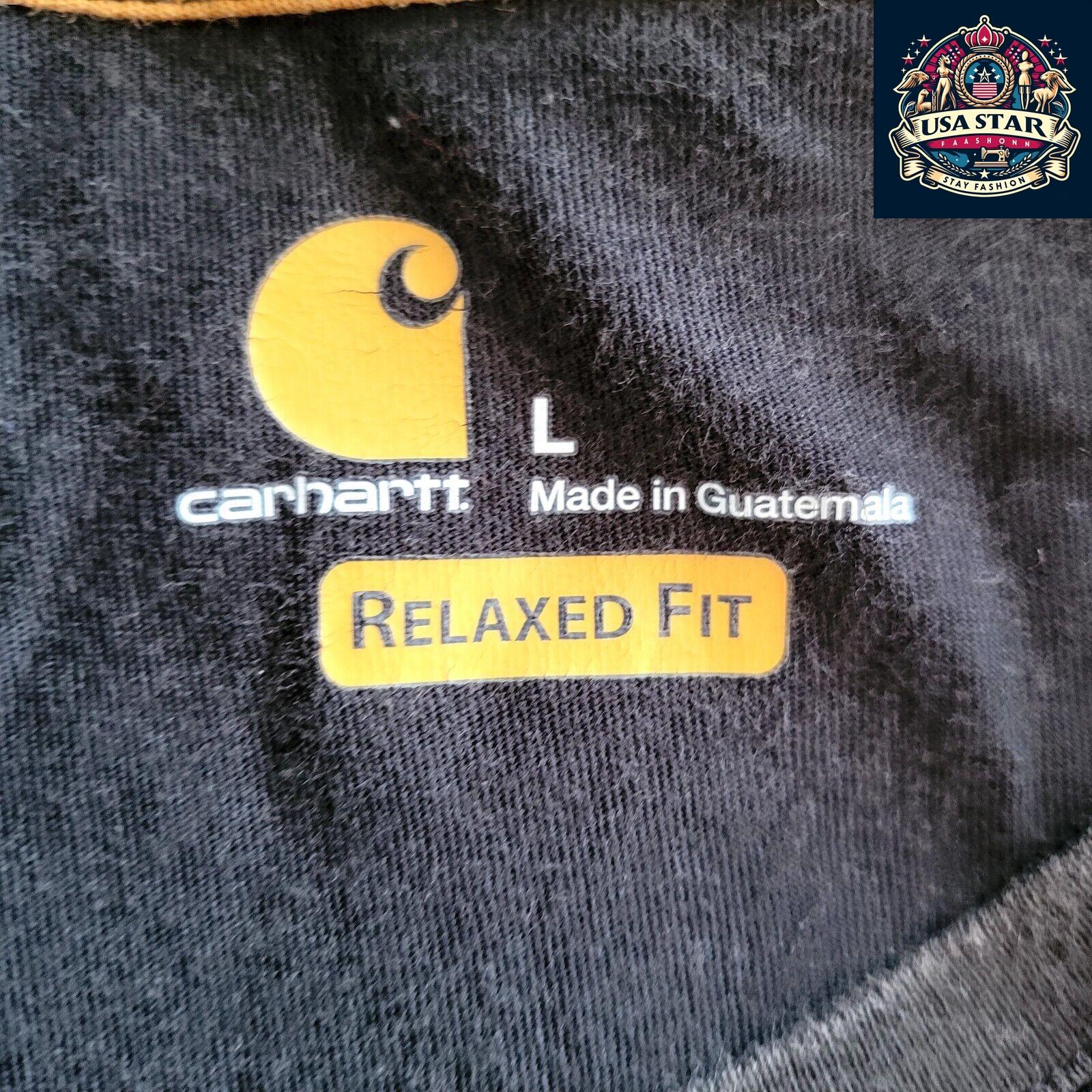 Carhartt Logo T-Shirt Men's Charcoal Black With Front Pocket, Size Large, Soft Durable Fabric - USASTARFASHION