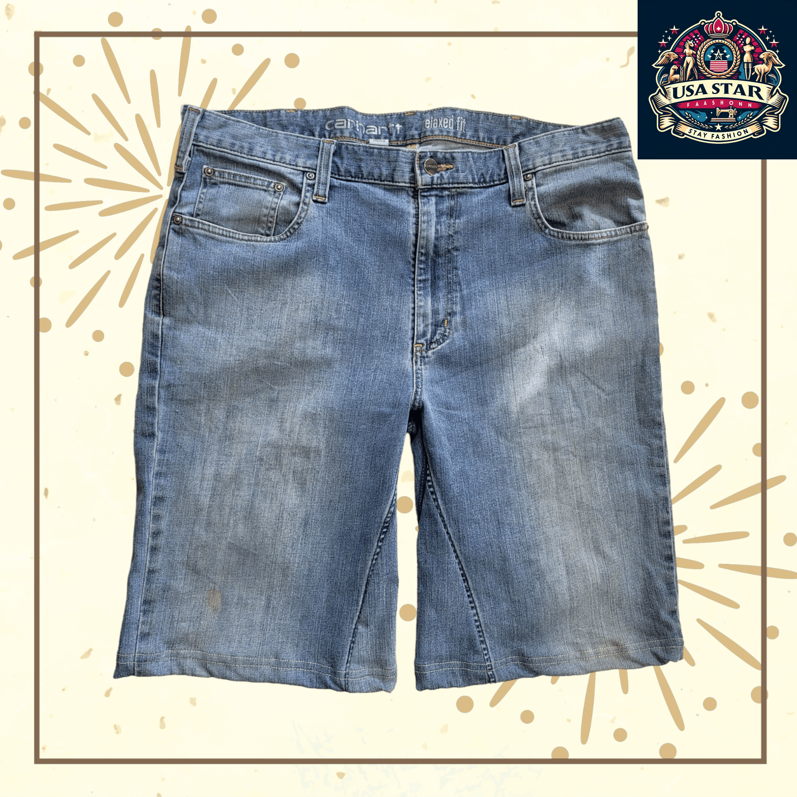 Carhartt Denim Jorts W38 - Vintage Blue, Relaxed Fit, Durable Cotton for Summer Adventures - USASTARFASHION