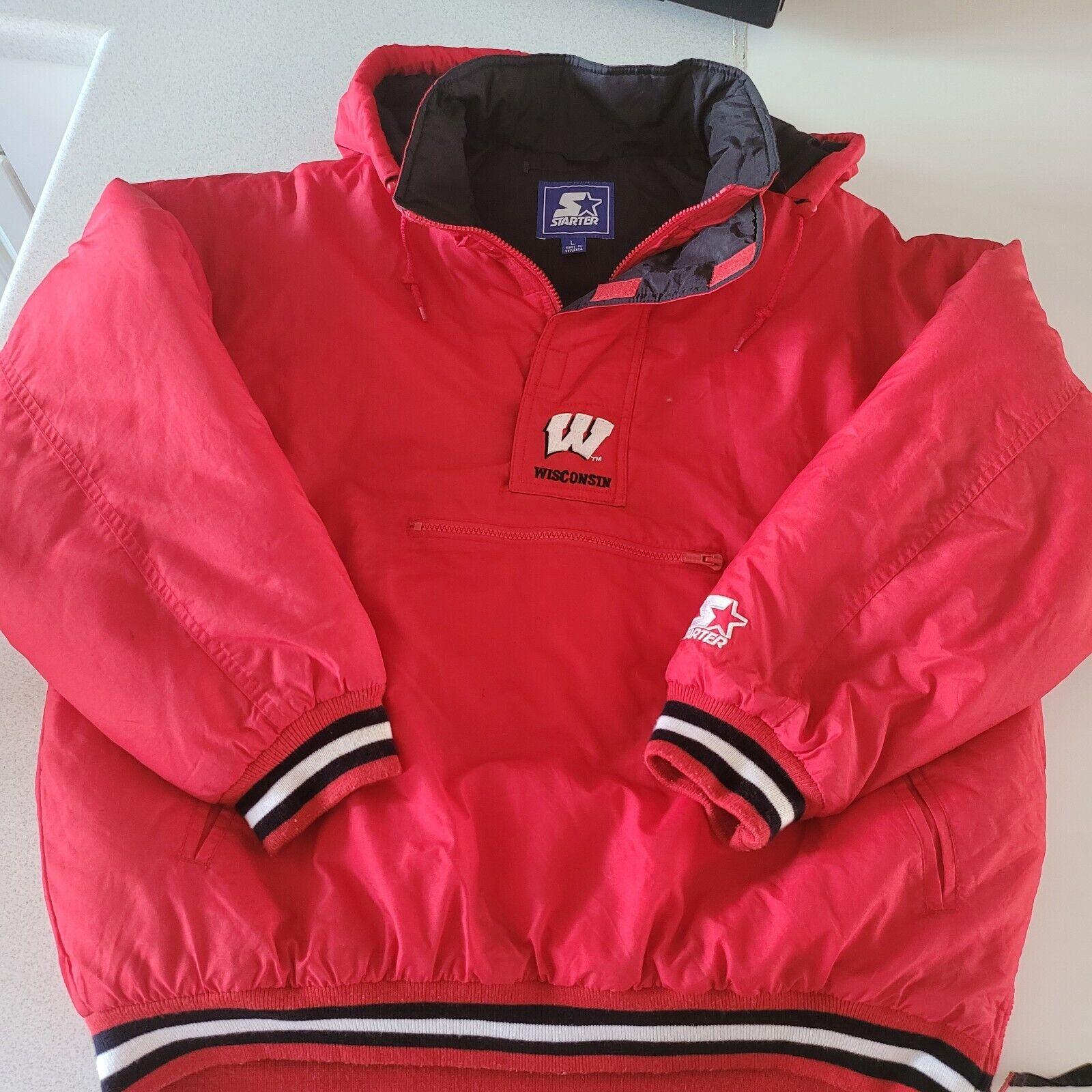 Wisconsin Badgers NHL Puffa Jacket - Red Vintage Starter - Size L - 27" Chest, 28" Length-USASTARFASHION