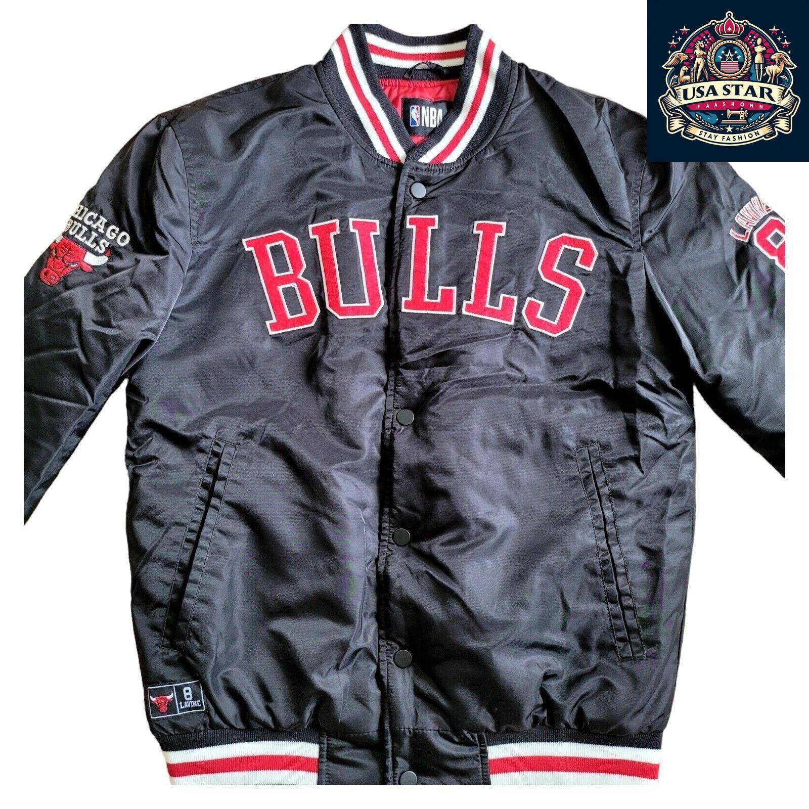 Chicago Bulls Bomber Jacket Men's XS Black Coat with Zach LaVine #8 Logo and Bold Design - USASTARFASHION