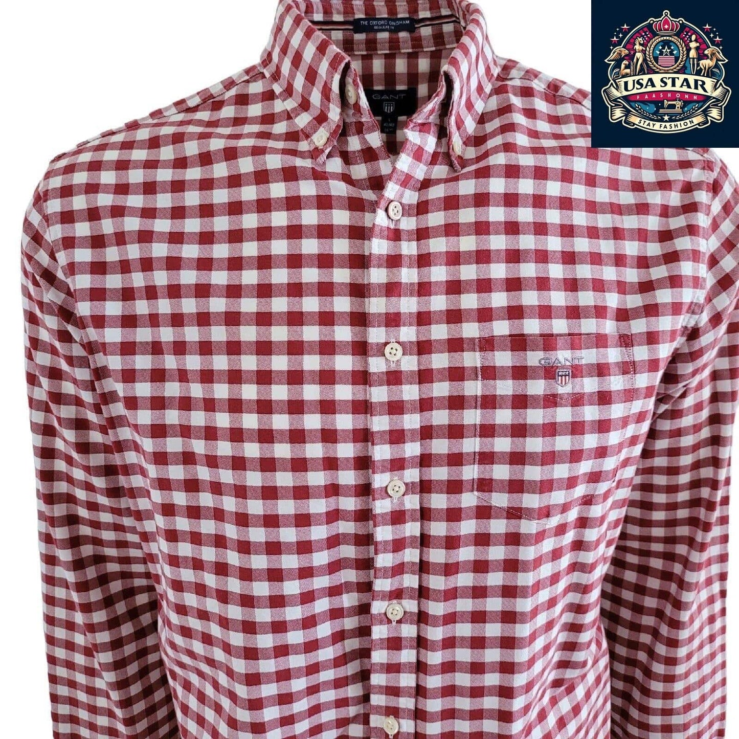 Gant Oxford Gingham Shirt Regular Fit SzL 41/42 - Breathable Fabric, Classic Style, Vintage Condition - USASTARFASHION