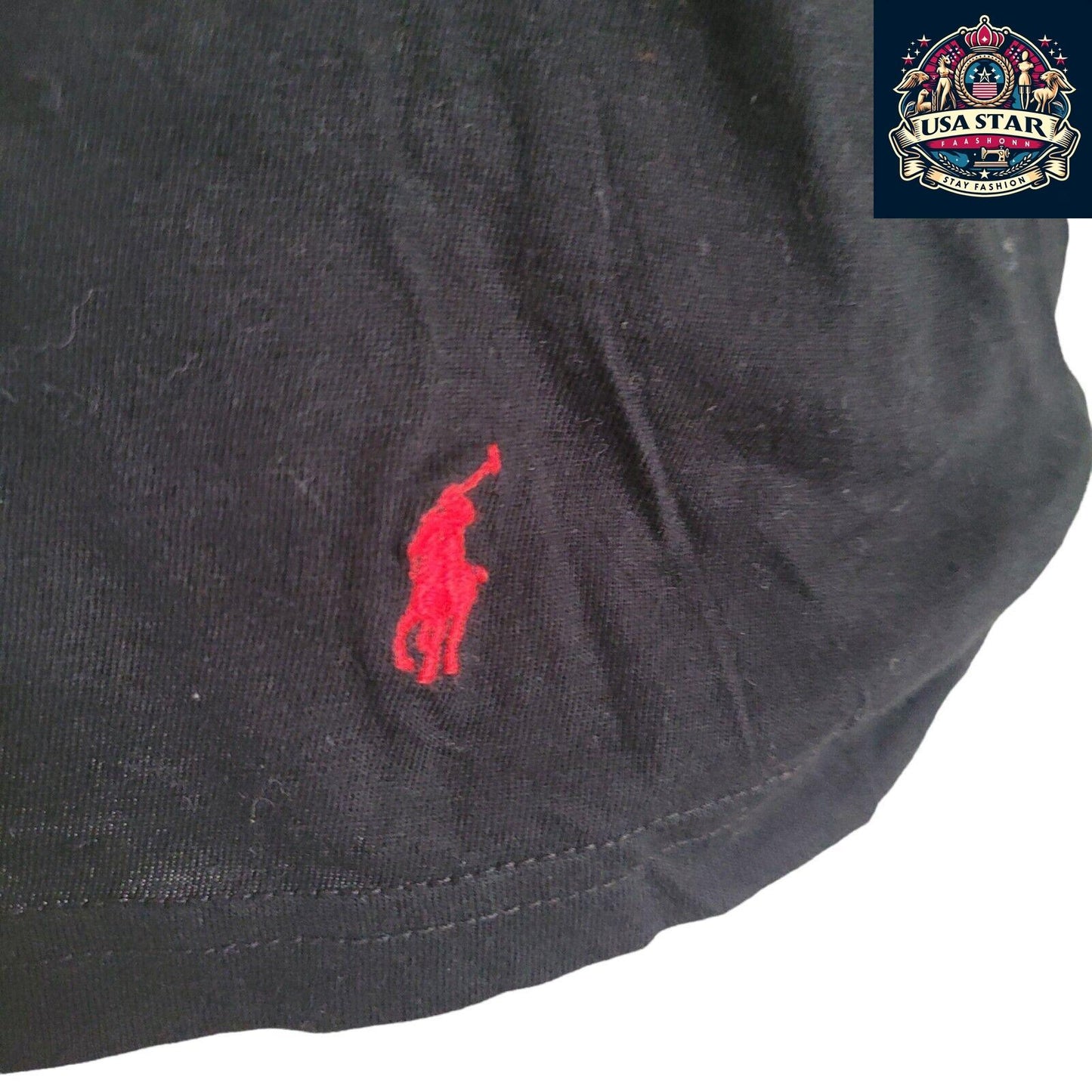 Polo Ralph Lauren Black V-Neck T-Shirt M - 100% Cotton, Iconic Logo, Comfortable Fit - USASTARFASHION