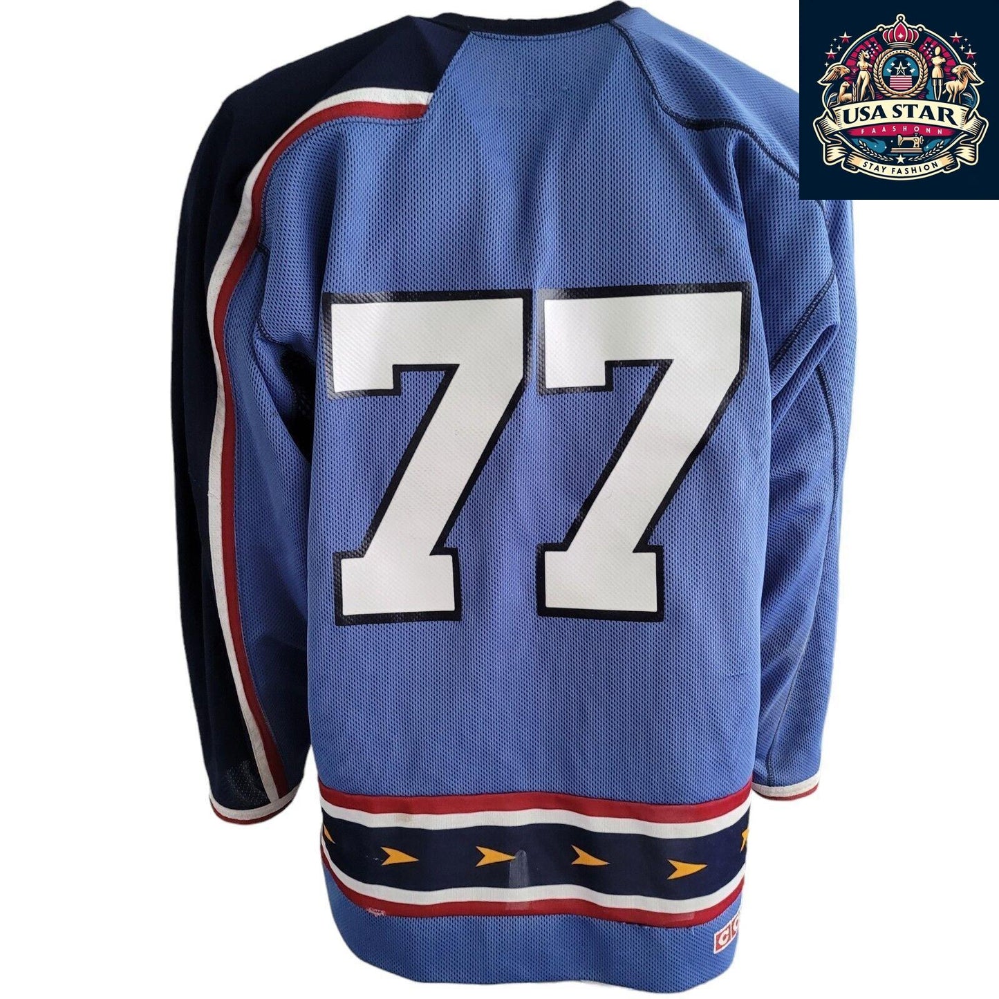 🏒 CCM Roanoke Express Vintage Hockey Jersey, No. 77, Made in Canada, Adult Size - USASTARFASHION