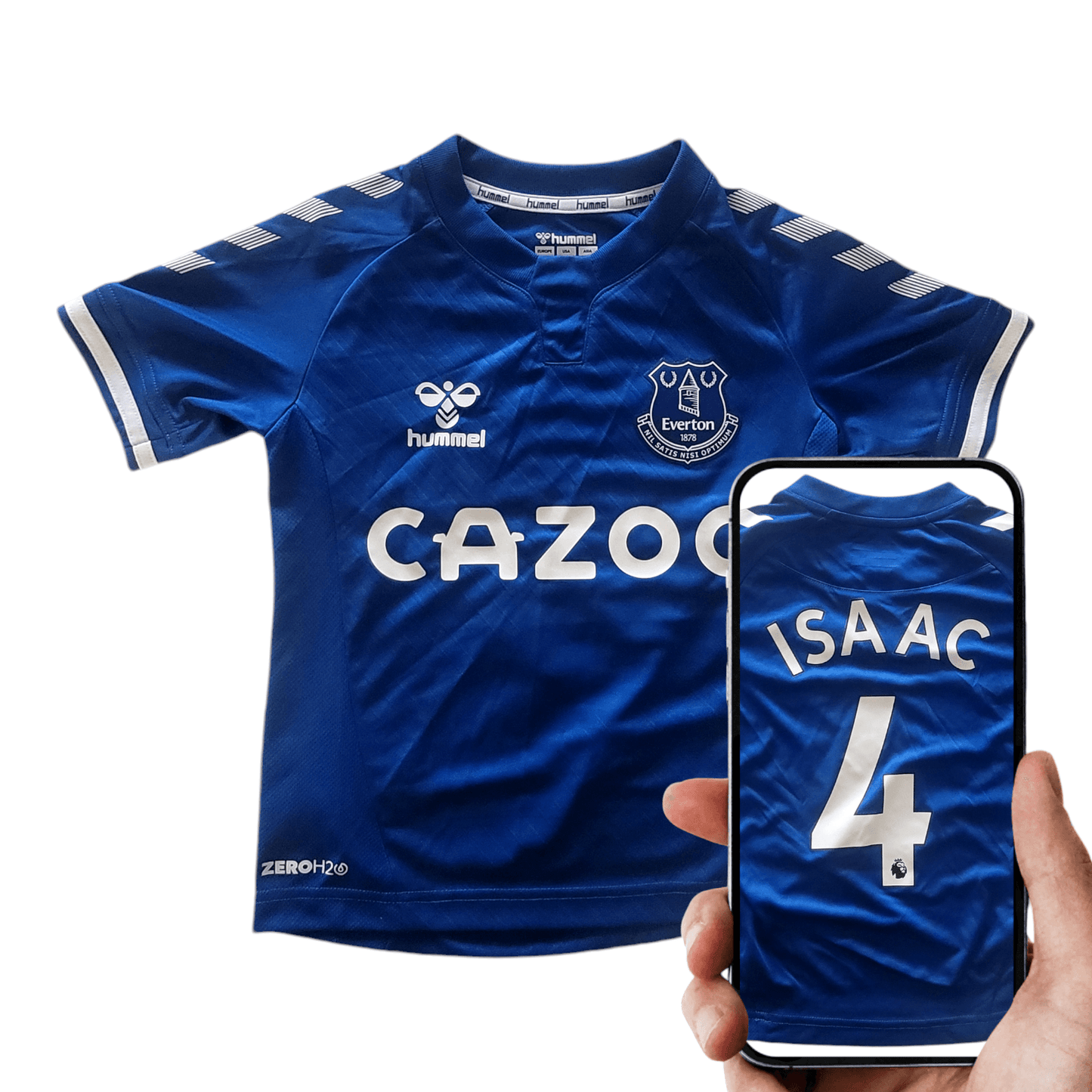 Everton FC 2021-2022 Home Jersey Youth 6Y/116cm Hummel Isaac #4 Cazoo Sponsor