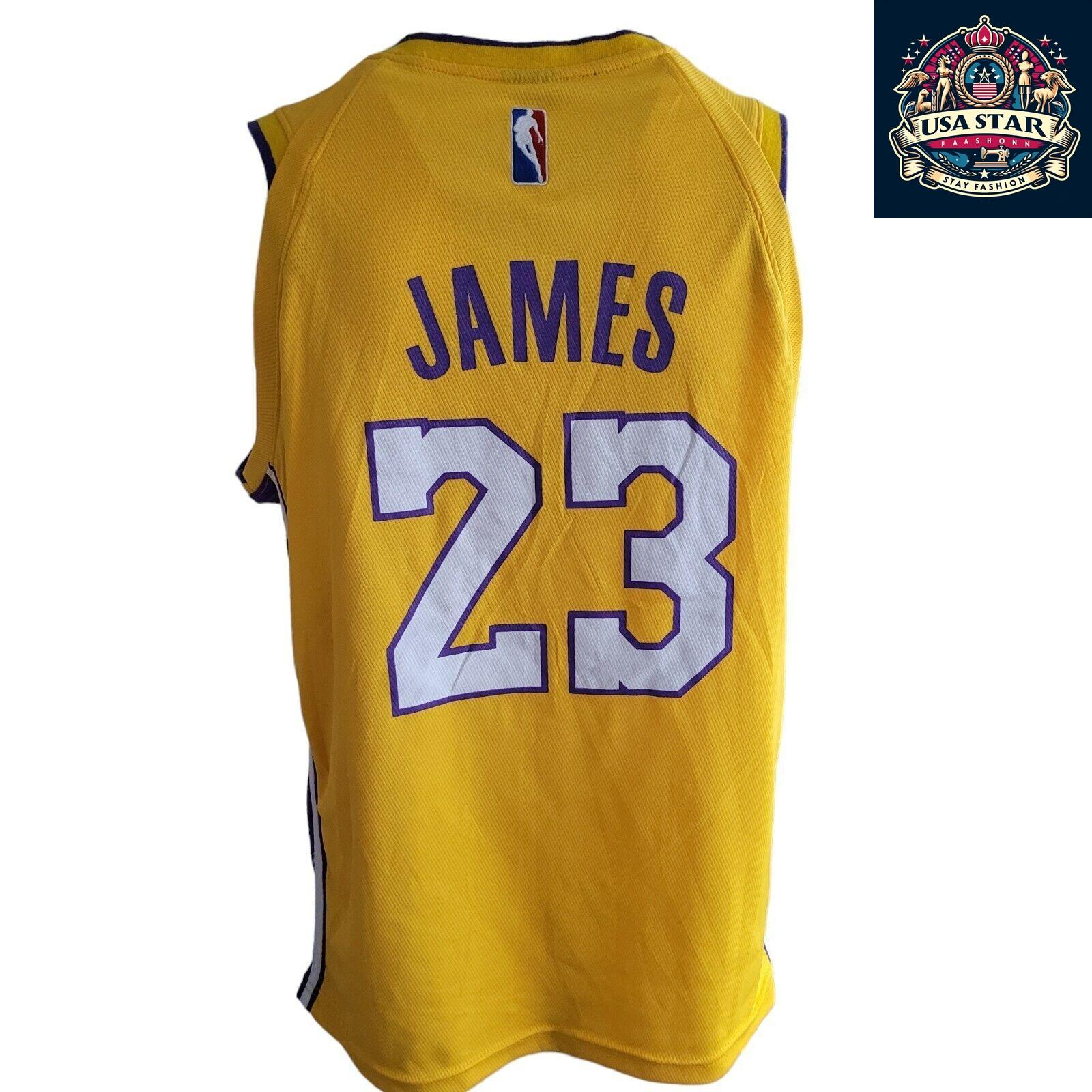 James 23 Basketball Vest - Lakers Youth 2XL Retro Crewneck in Vibrant Yellow for Young Fans - USASTARFASHION