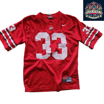 Nike Ohio State Buckeyes Jersey Youth Size 7 #33 Red Distressed Style for Kids Football Fans - USASTARFASHION