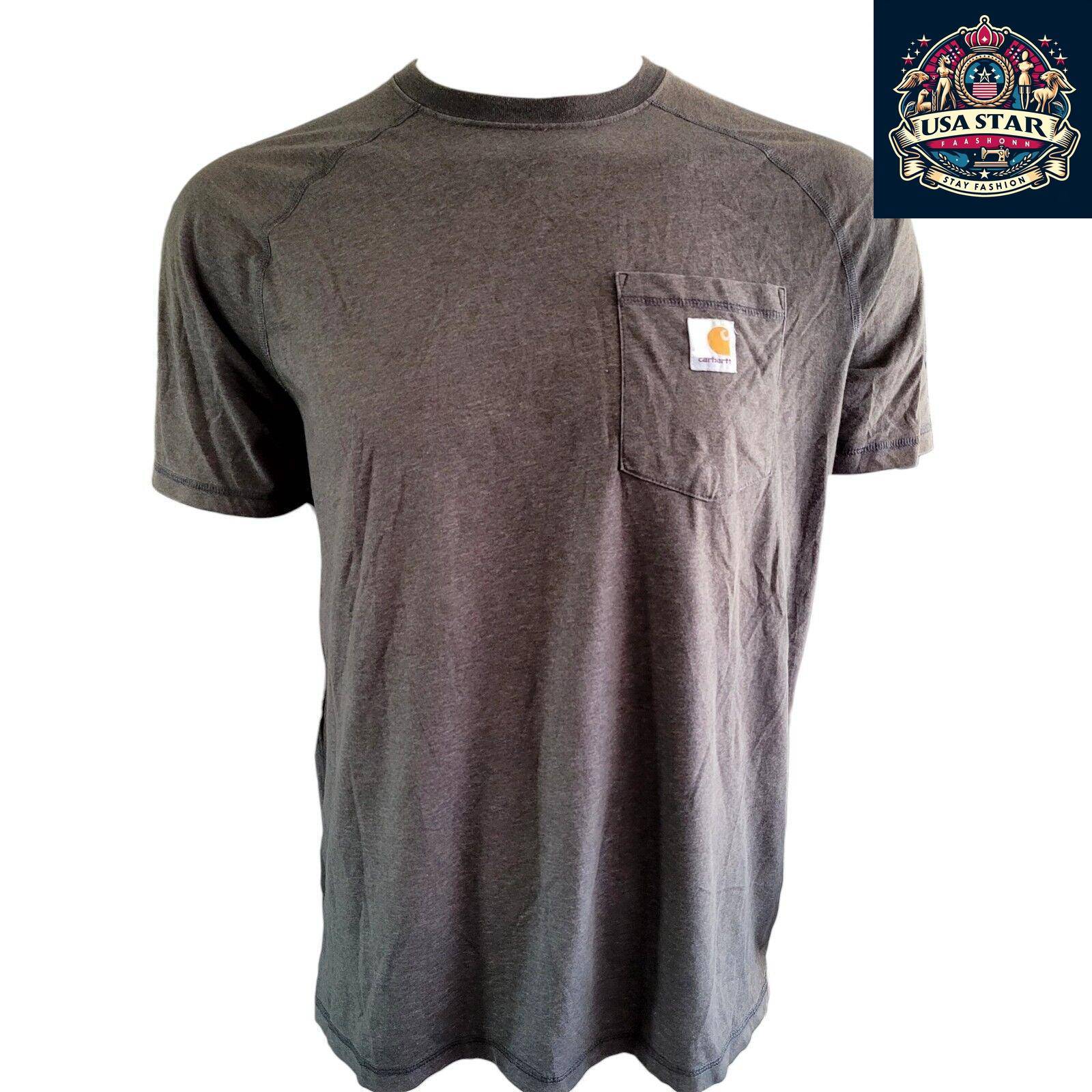 Carhartt Dark Gray T-Shirt, Relaxed Fit Men's Tee with Iconic Logo, Size Large for Comfort USASTARFASHION