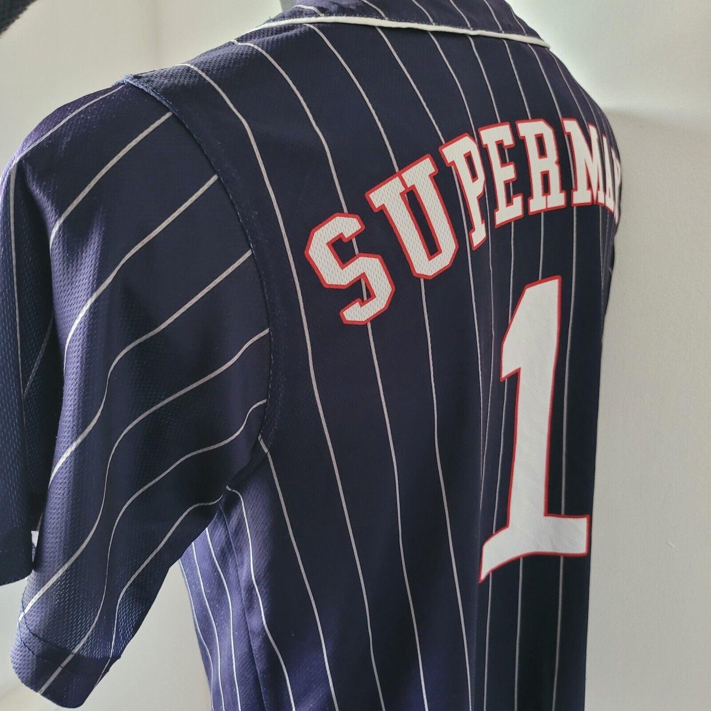 Superman Logo Striped Baseball Jersey Shirt - Men's Size M-USASTARFASHION