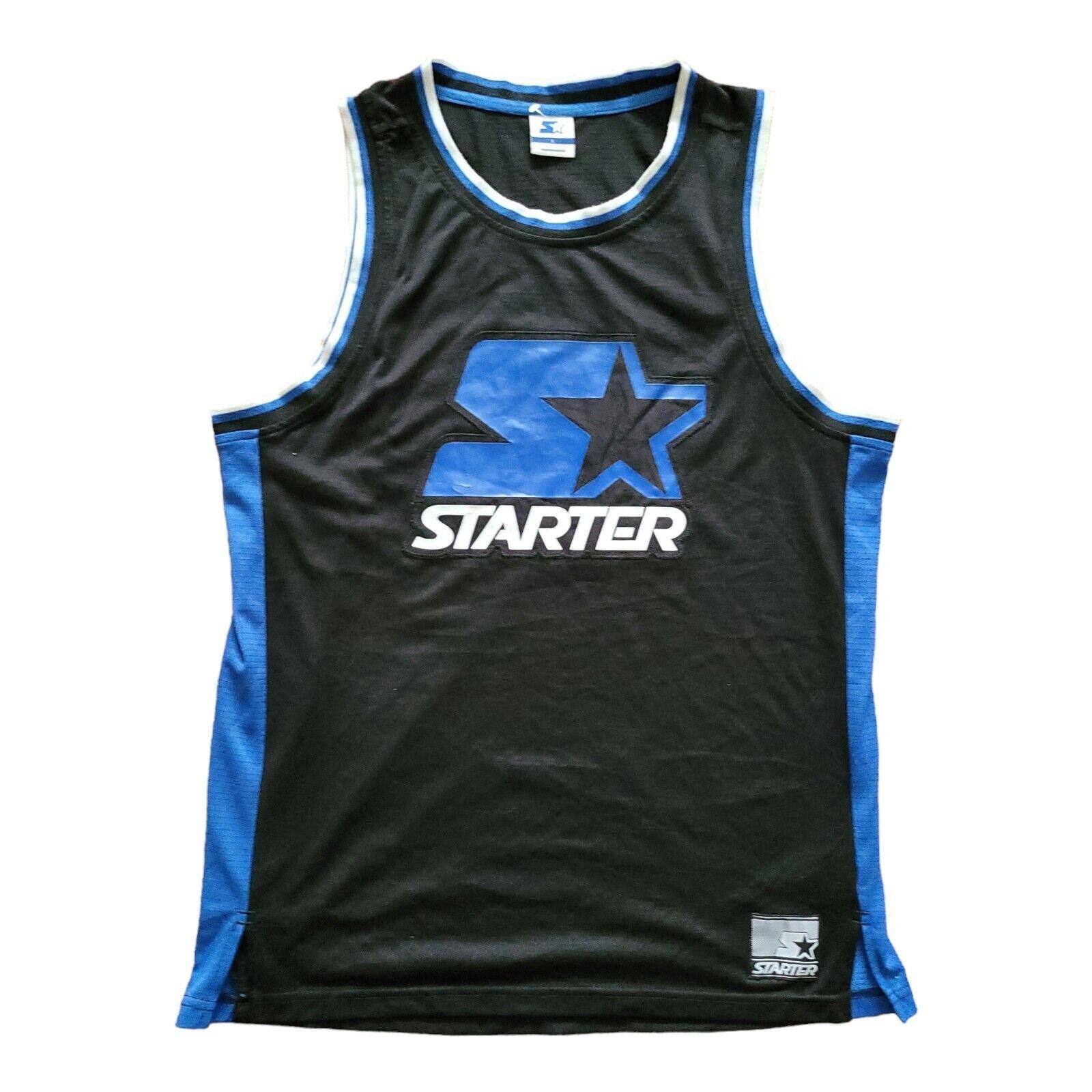 Vintage Starter Sports Vest Blue No. 99 Logo Sz L Retro Polyester Comfort Blue Logo-USASTARFASHION