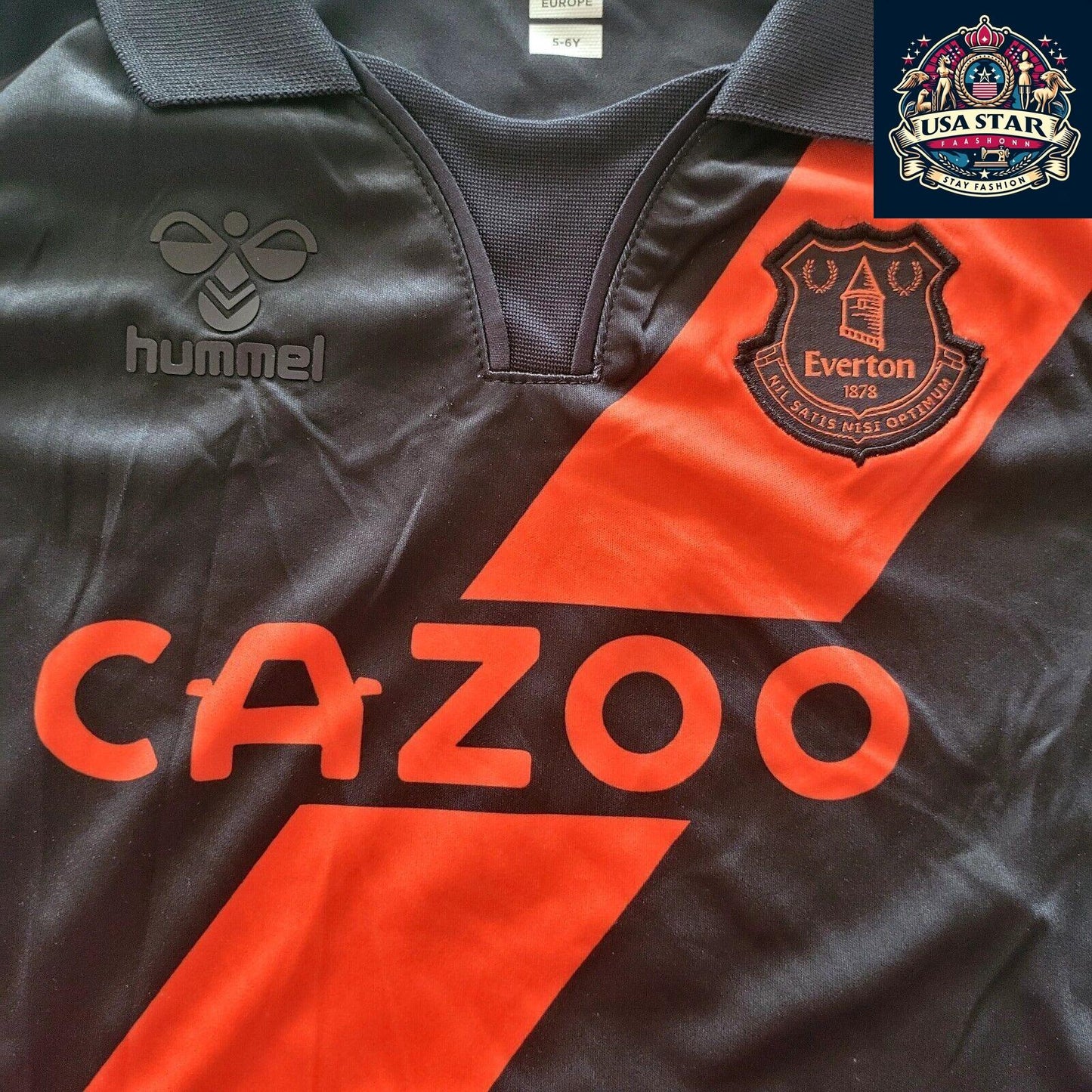 Hummel Everton Away Jersey 5-6Y with CAZOO Logo & Zakariya #4, Black Red Stripe - USASTARFASHION