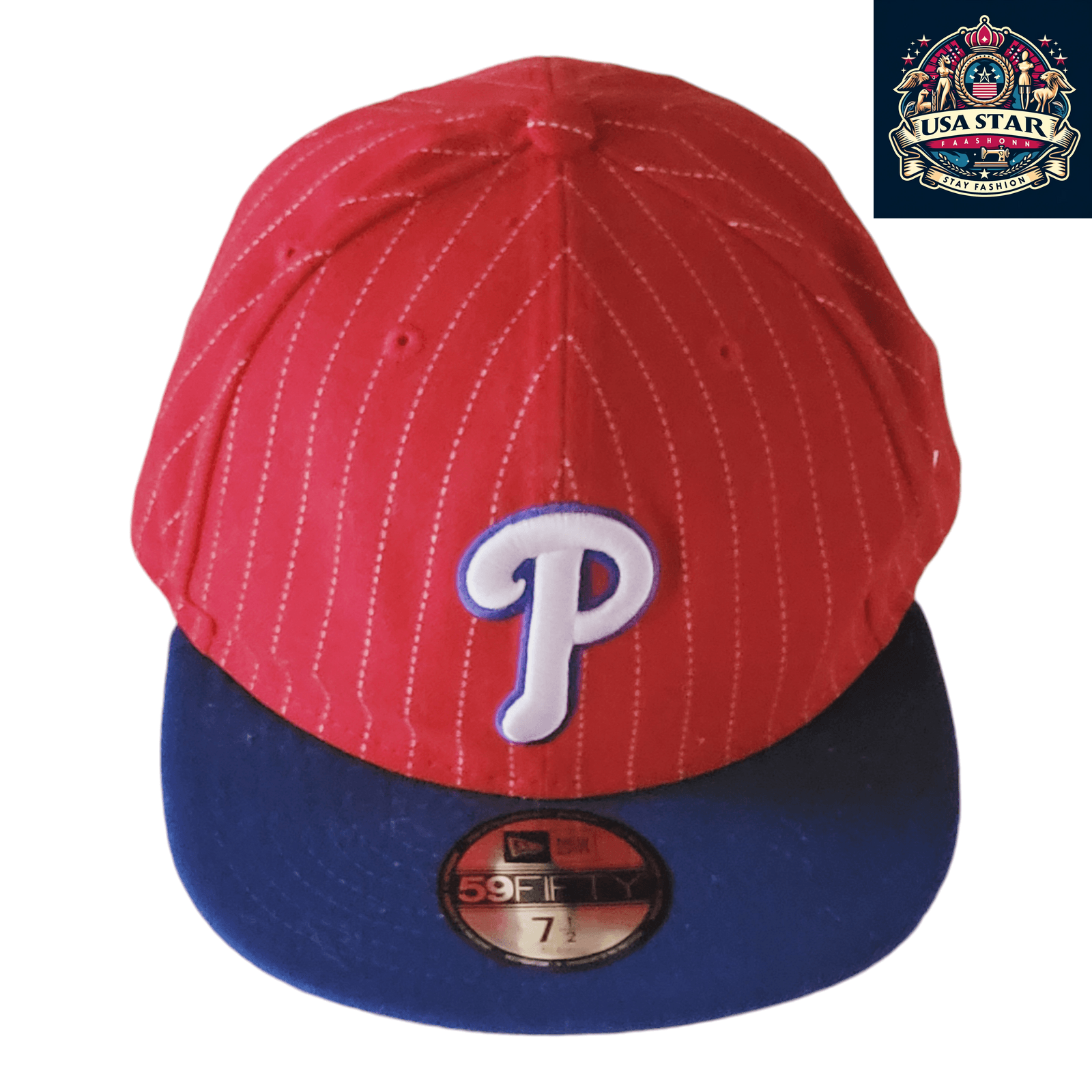 Philadelphia Phillies Fitted Cap - New Era 59FIFTY, Size 7 1/2, Official MLB Hat, Durable Design - USASTARFASHION