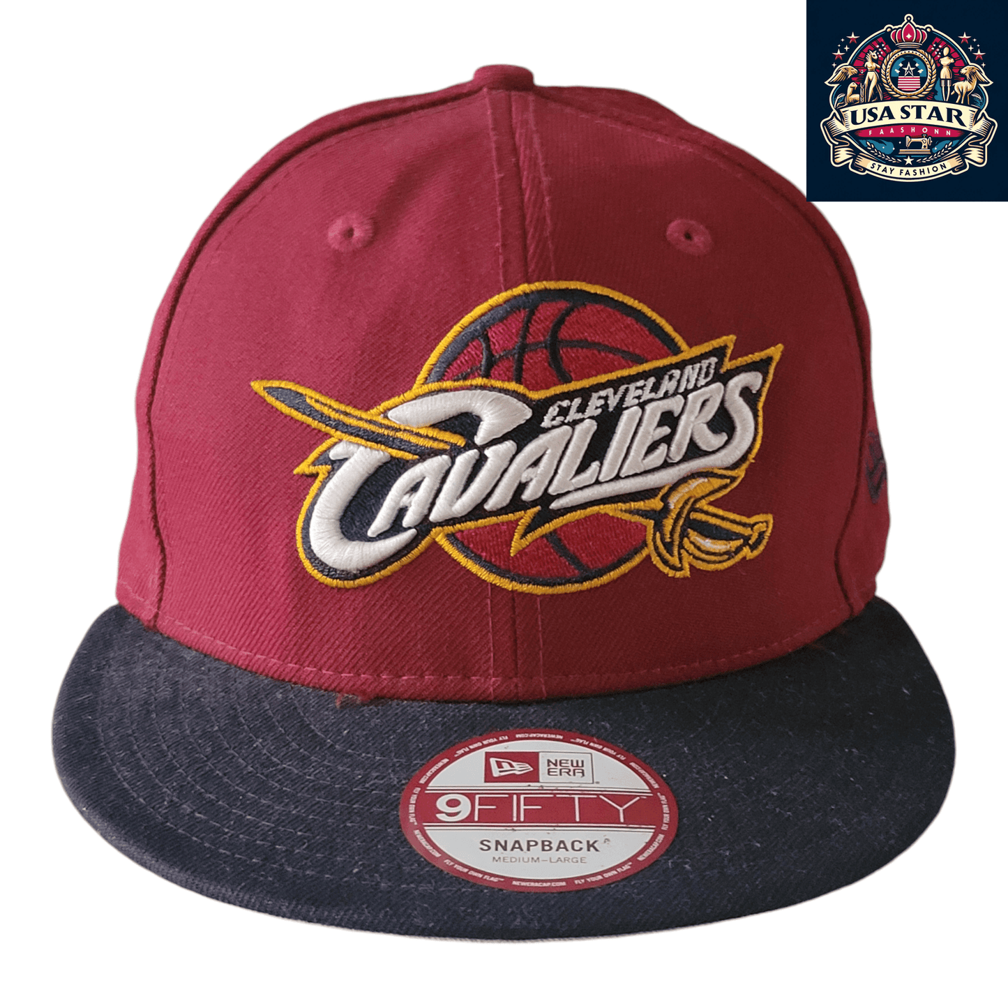 New Era Cleveland Cavaliers Hat 9FIFTY Snapback Cap Burgundy/Black Medium-Large Adjustable - USASTARFASHION