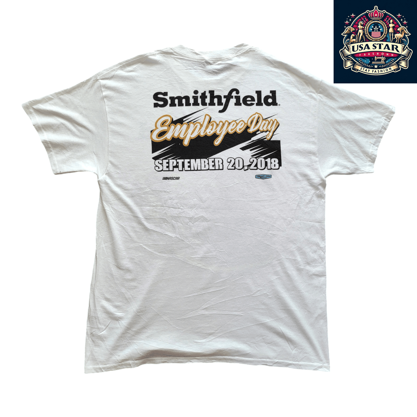 Smithfield Racing T-Shirt 2018 NASCAR Employee Day L 100% Cotton Stewart-Haas Racing Design - USASTARFASHION