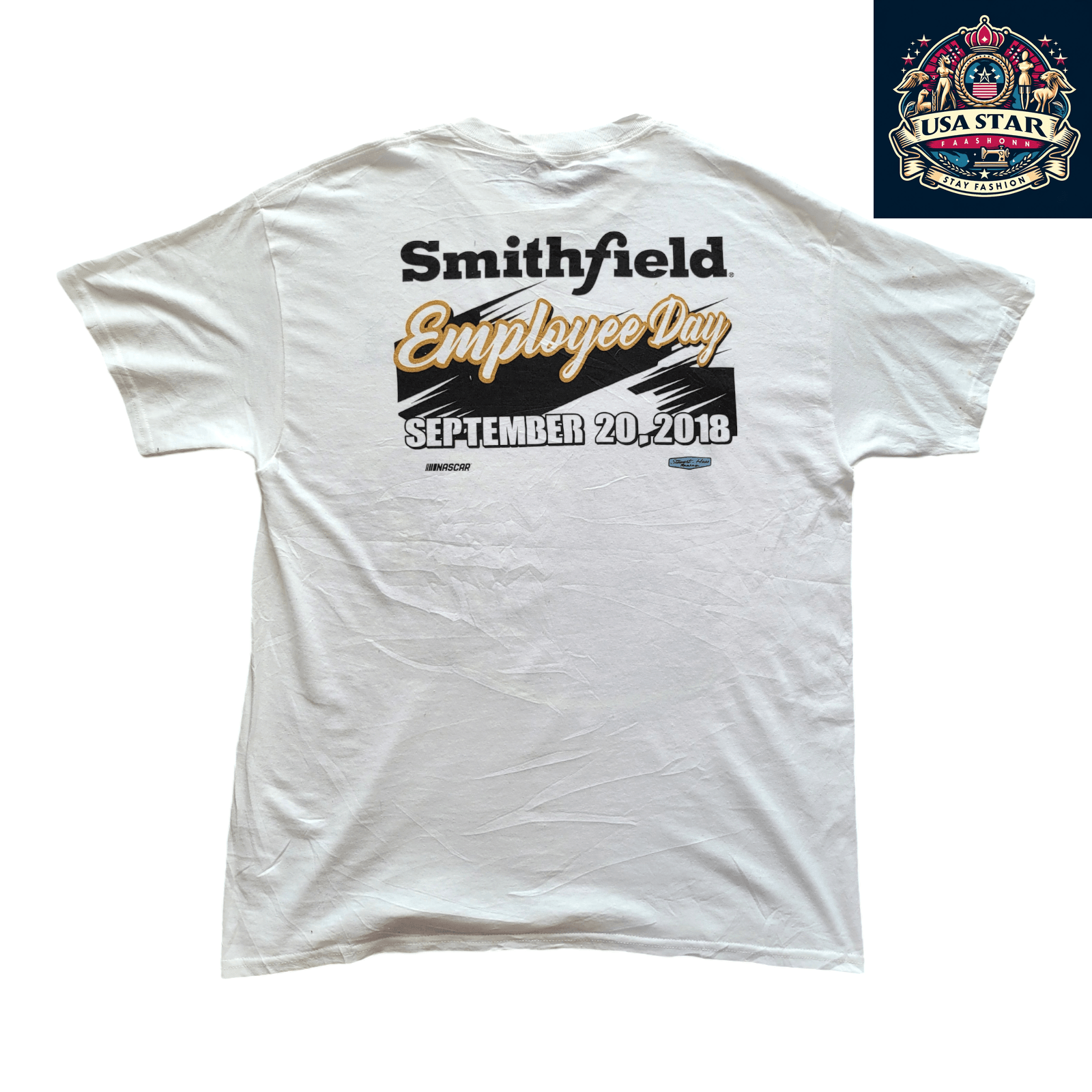 Smithfield Racing T-Shirt 2018 NASCAR Employee Day L 100% Cotton Stewart-Haas Racing Design - USASTARFASHION