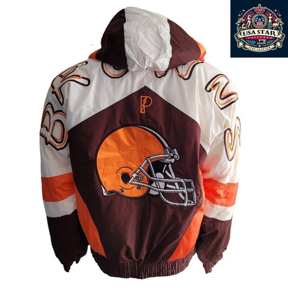 Cleveland Browns Jacket Pro Player 90s Vintage Style Men's Small-Medium with Hoodie and Embroidery - USASTARFASHION