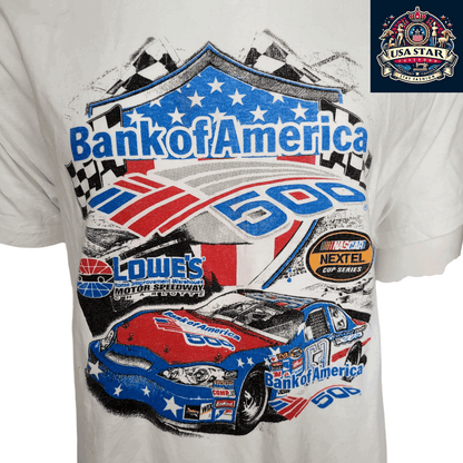 Bank Of America 500 T-Shirt XL 100% Cotton Graphic Tee White Vintage NASCAR 2007 Edition - USASTARFASHION