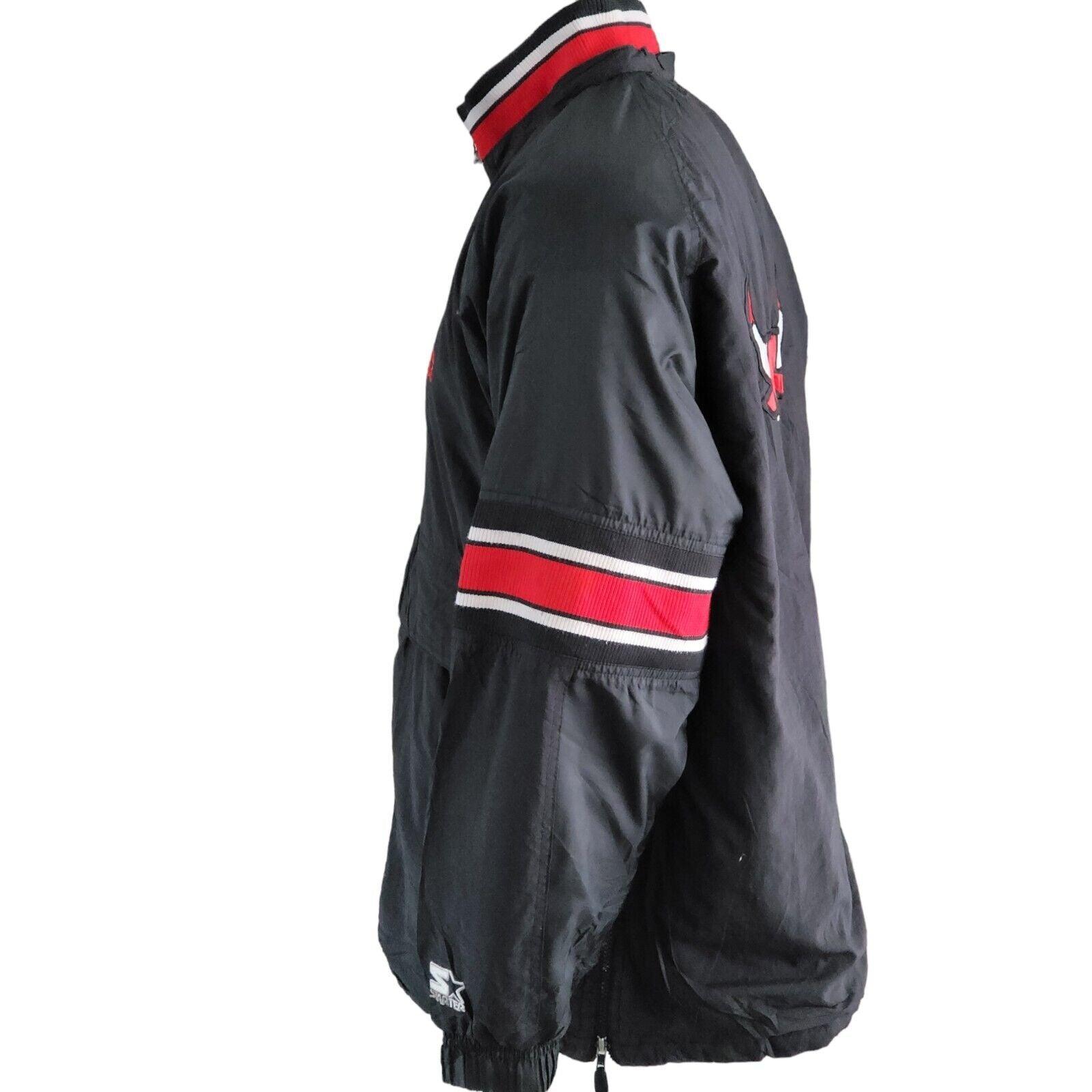 Chicago Bulls Starter Pro Sport 90s Puffer Bomber Jacket - Black/Red (Size L)-USASTARFASHION