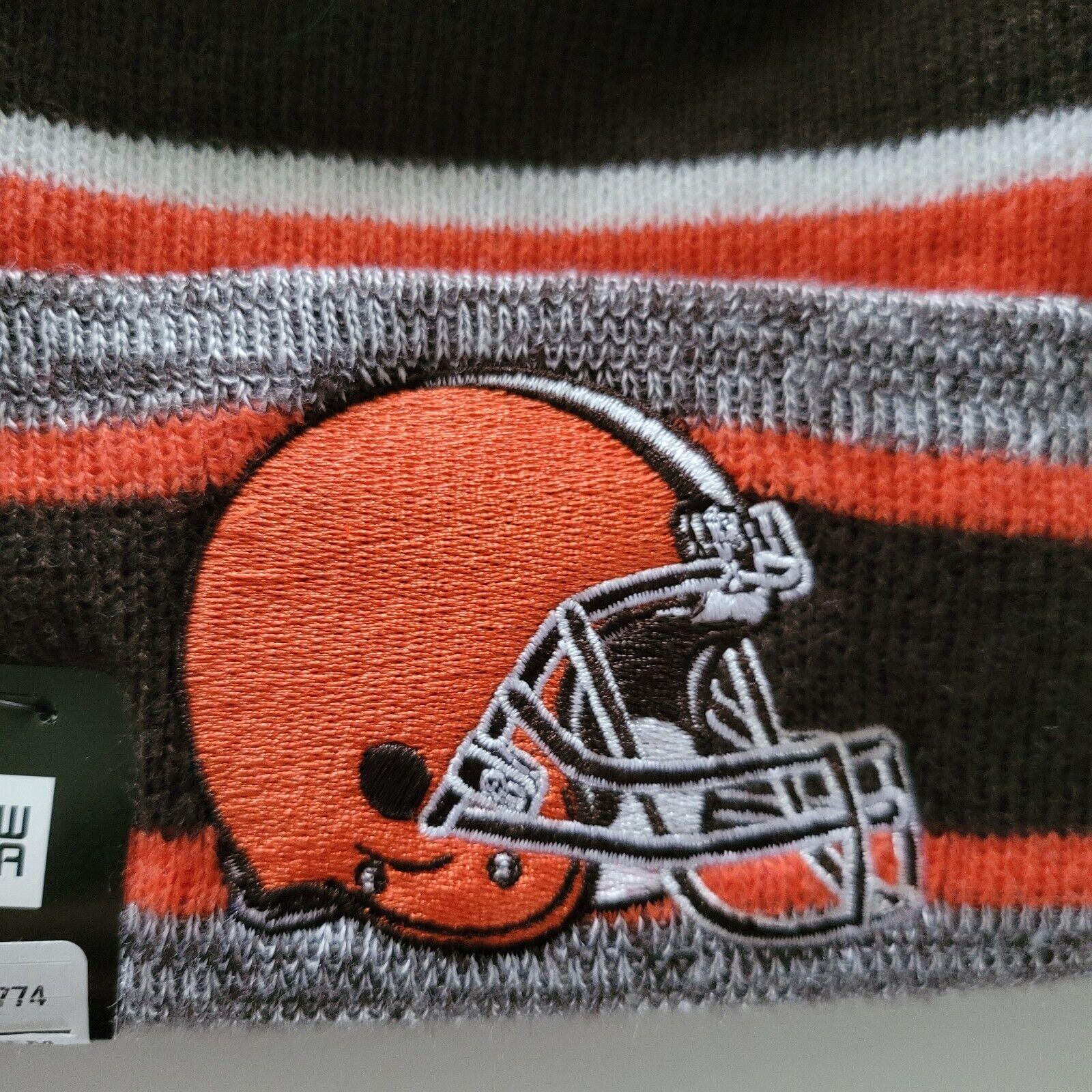 Cleveland Browns Marled Stripe Pom New Era Beanie Hat - NFL Authentic - Warm & Durable - One Size-USASTARFASHION