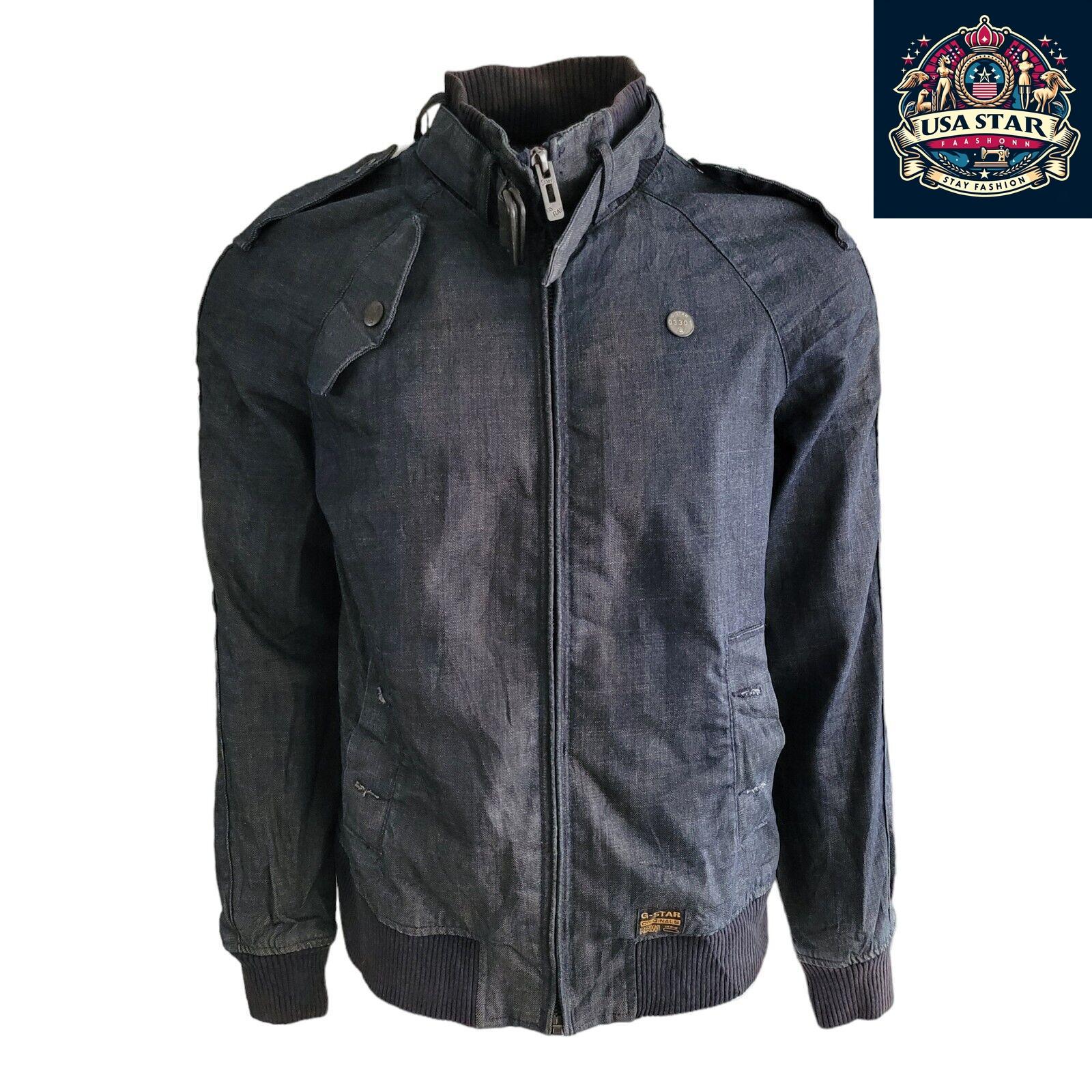 G-Star Raw Denim Jacket Men's L - Vintage Navy Biker Style, Durable Quality, Great Condition USASTARFASHION