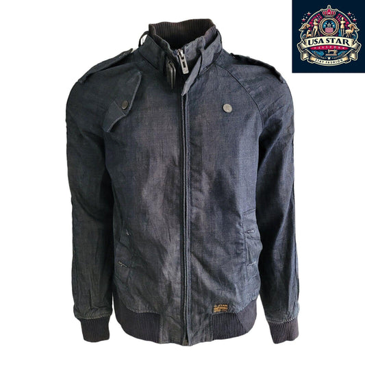 G-Star Raw Denim Jacket Men's L - Vintage Navy Biker Style, Durable Quality, Great Condition - USASTARFASHION