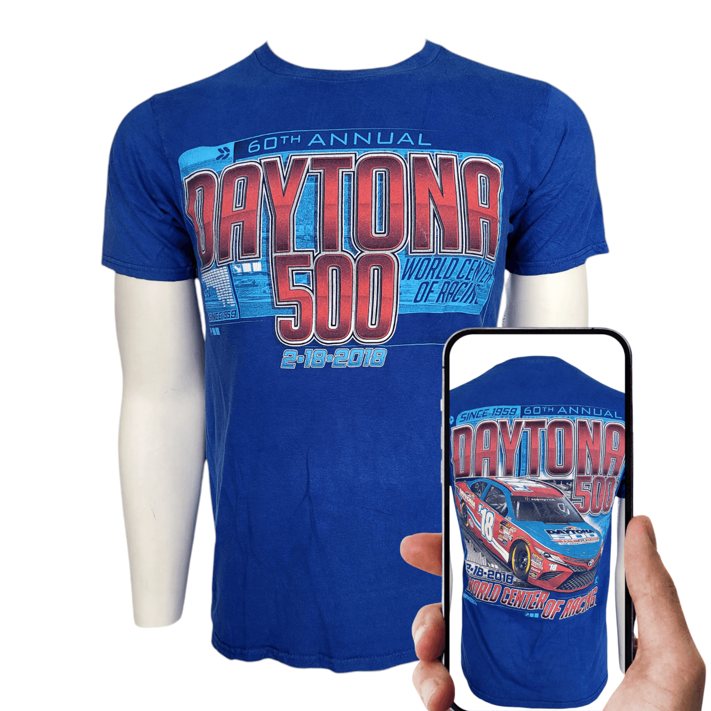 Fanatics Daytona 500 2018 Racing T-Shirt Small NASCAR 60th Annual Blue