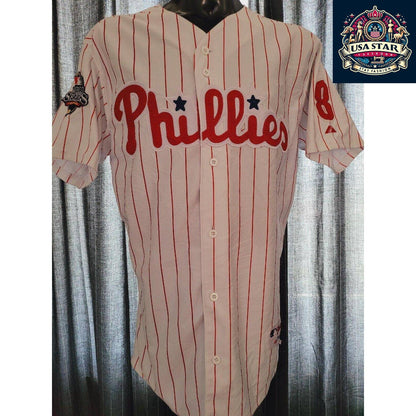 Shane Victorino #8 Vintage Phillies World Series Jersey 2008 Fall Classic Size 50 L - USASTARFASHION