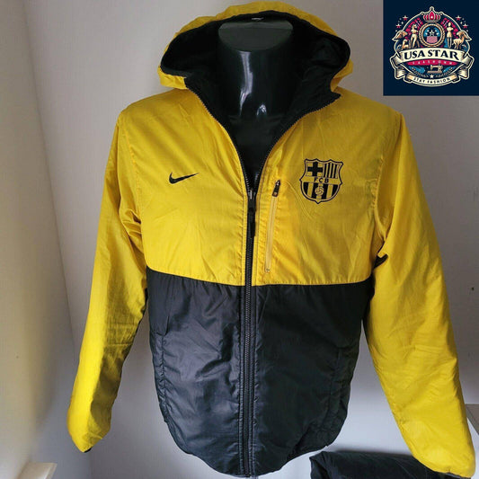 Nike FCB Barcelona Jacket Size M Black/Yellow Reversible Design for Versatile Styling - USASTARFASHION