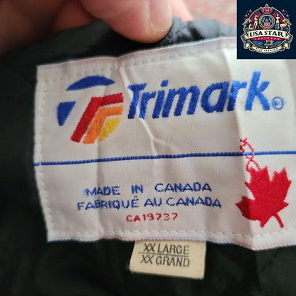 Trimark Vintage Varsity Jacket Made In Canada with Leather Sleeves, Size 2XL, Wool Blend - USASTARFASHION