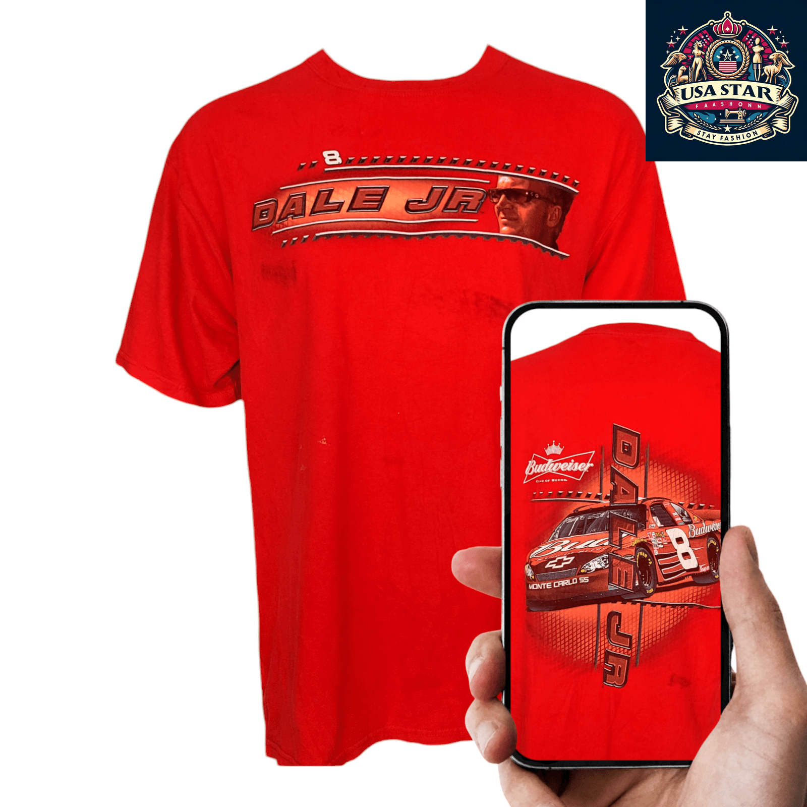 Vintage Dale Jr T-Shirt - Red XL Size - 100% Cotton - Unique Racing Fan Apparel - USASTARFASHION