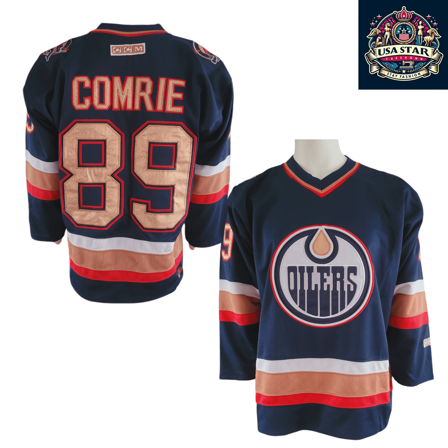 Edmonton Oilers Jersey Mike Comrie CCM #89 Adult Medium Lightweight Air-Knit Fabric - USASTARFASHION