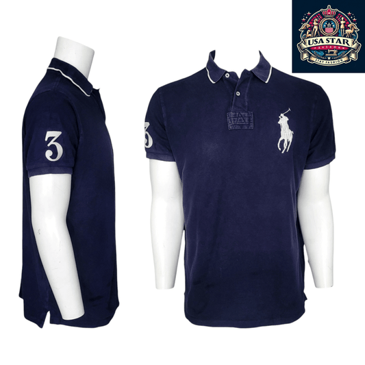 Polo Ralph Lauren Navy Blue Polo Shirt XL, Custom Fit, Large '3' Logo, Comfortable Cotton - USASTARFASHION